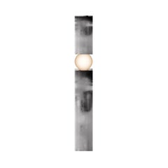 Mid-Century Modern Silver Leaf Floor Lamp, Column Shape Frosted Glass Light