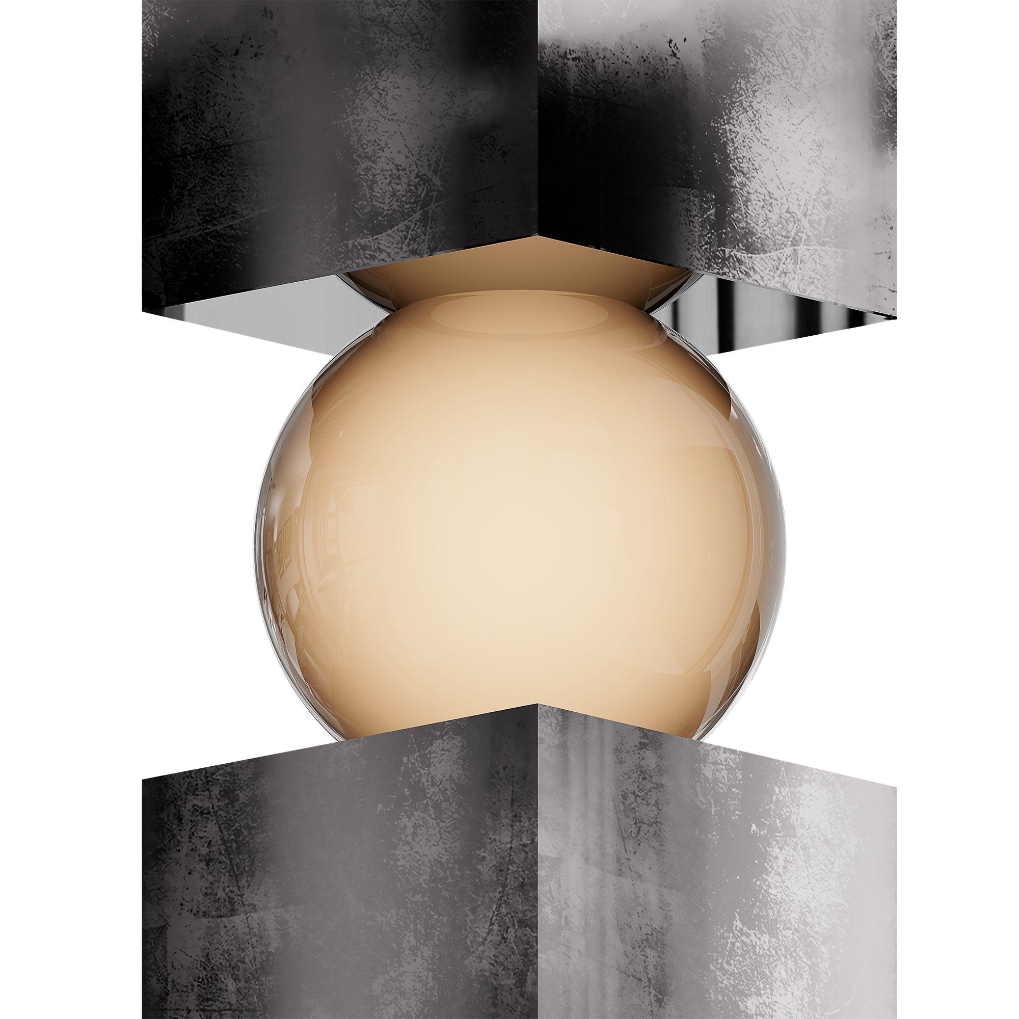 Lampada da terra in foglia d'argento moderna di metà secolo, a forma di colonna e con vetro smerigliato In condizioni Nuovo in vendita a Porto, PT