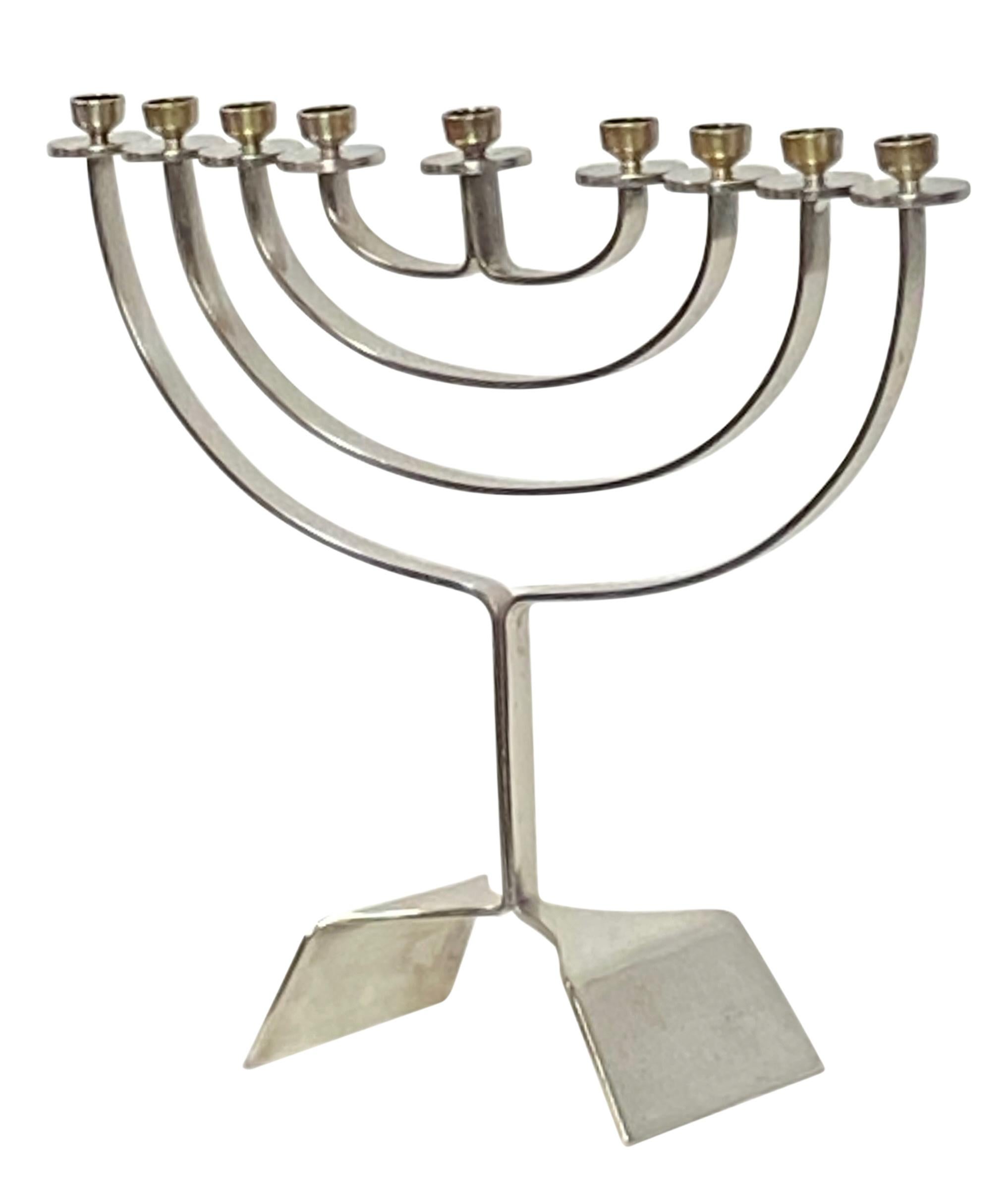 Mid-Century Modern Mid Century Modern Silver Plate and Brass Menorah Candle Holder For Sale