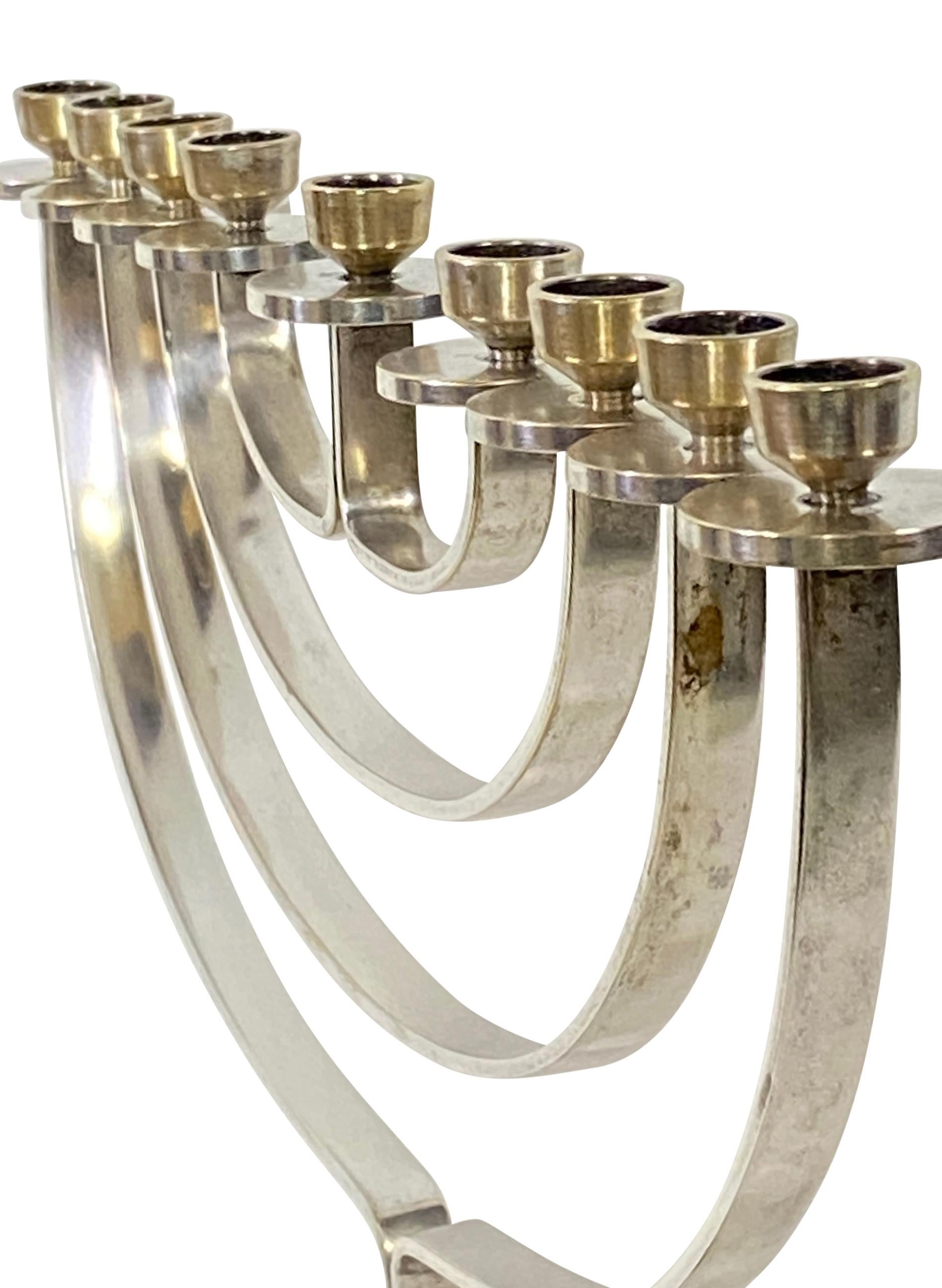 Mid Century Modern Silver Plate and Brass Menorah Candle Holder For Sale 1