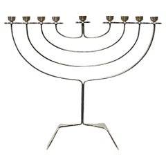 Mid Century Modern Silver Plate and Brass Menorah Candle Holder