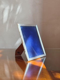 Mid-Century Modern Silver Photo Frame, Wood Stand, Italy, Circa 1940s