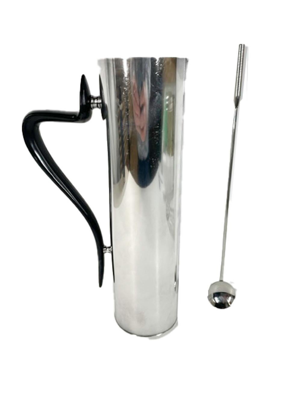 Silver plate cocktail pitcher (with associated stir spoon) designed in 1959 by Donald H. Colflesh for Gorham. This design was included in the 2006 Smithsonian Institute exhibit 