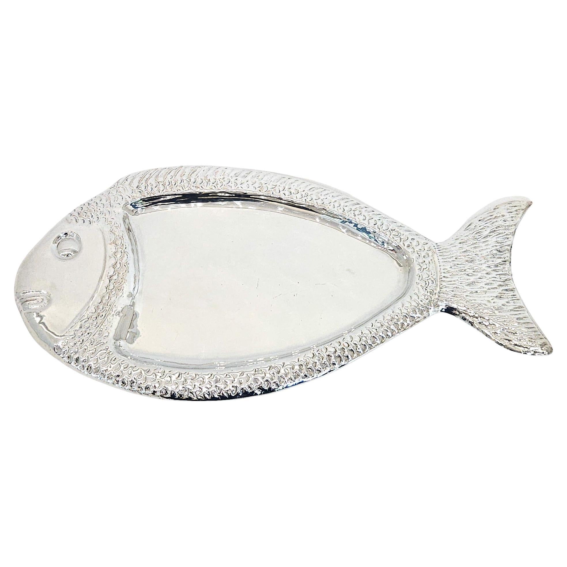 Plato para servir pescado en plata moderna de mediados de siglo de Valenti, España, c. 1970 en venta