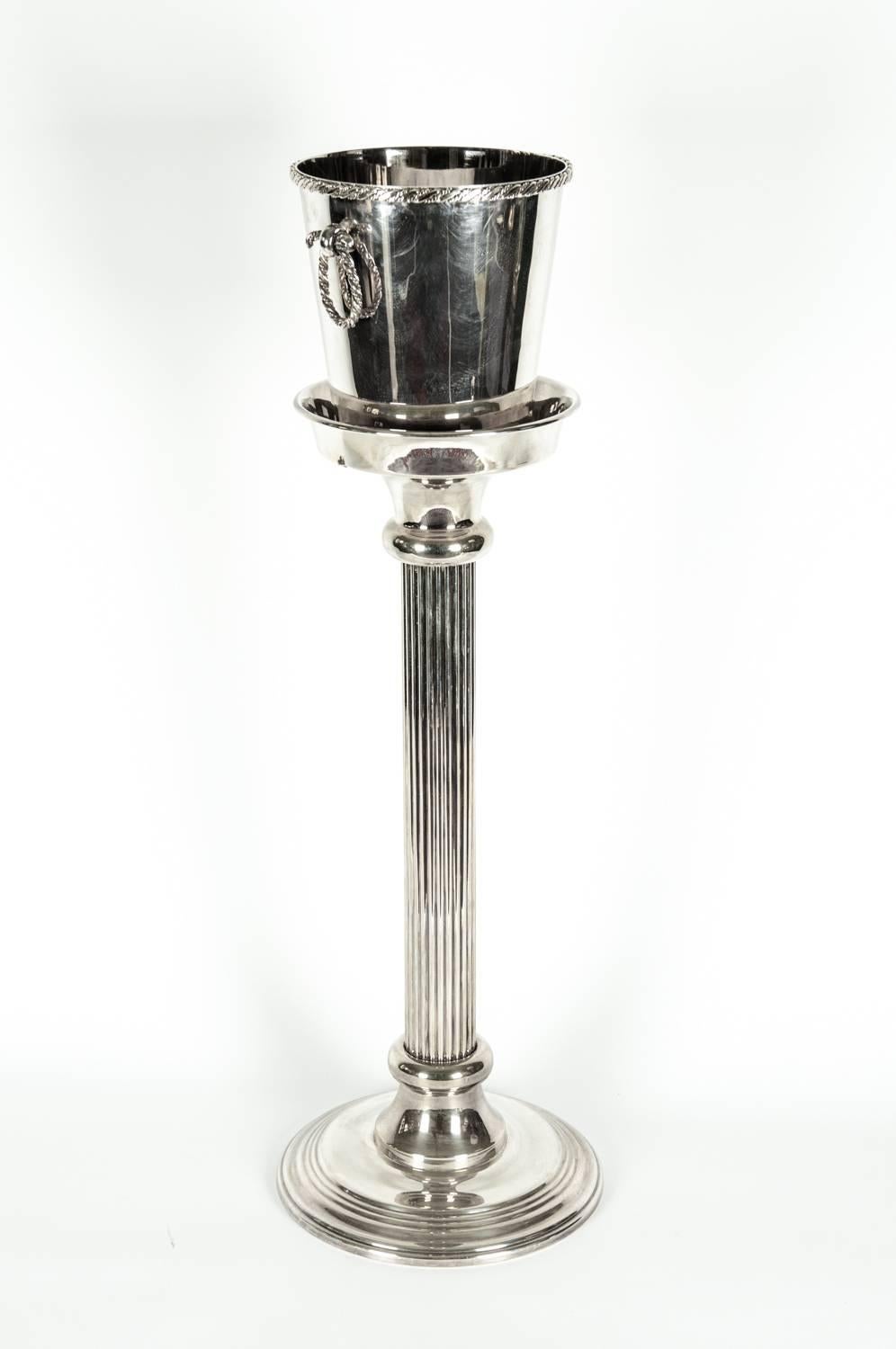 Mid-Century Modern Silver Plate Ice Bucket/Wine Cooler on Stand 2
