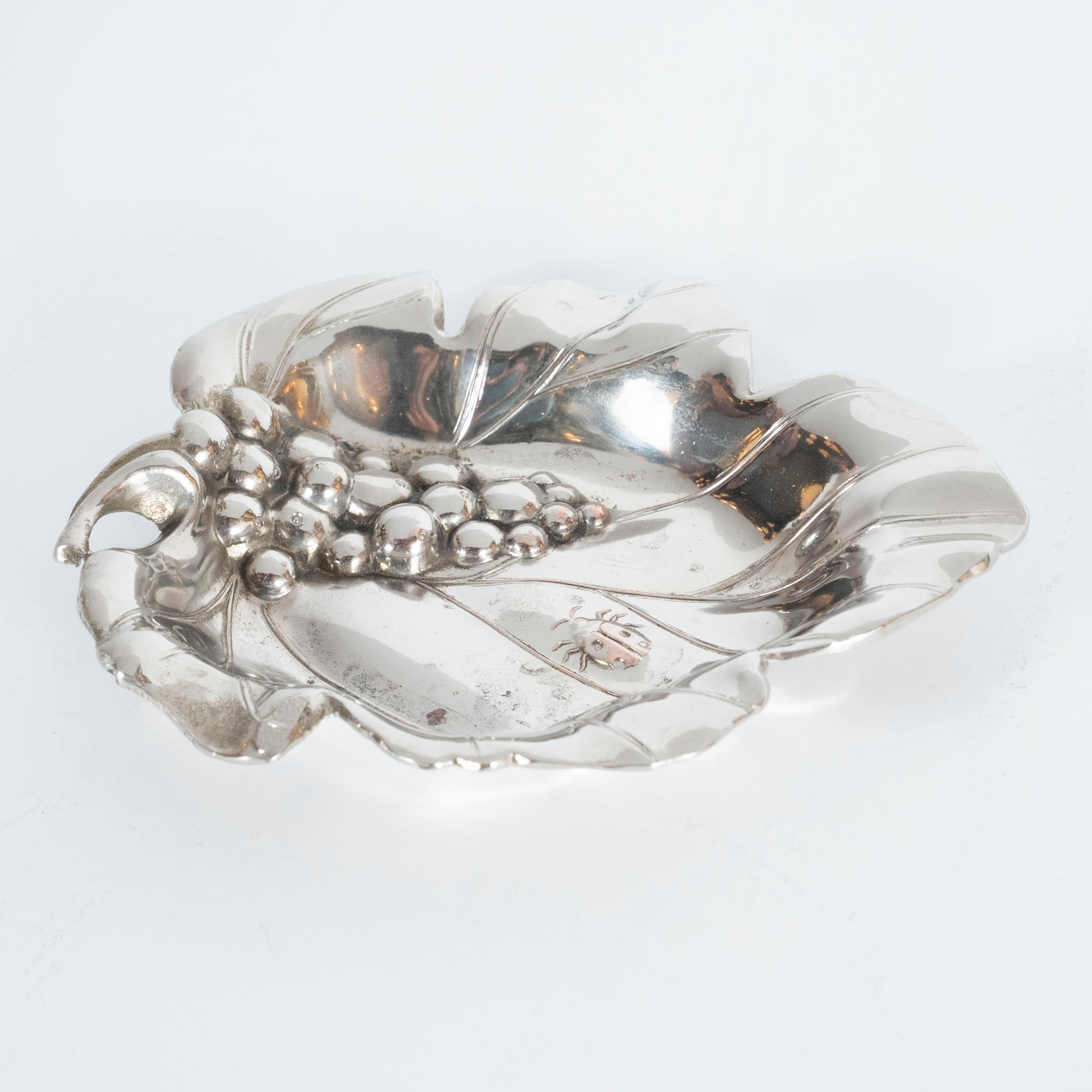 Mid-20th Century Mid-Century Modern Silver Plate Stylized Grape Leaf Decorative Dish For Sale