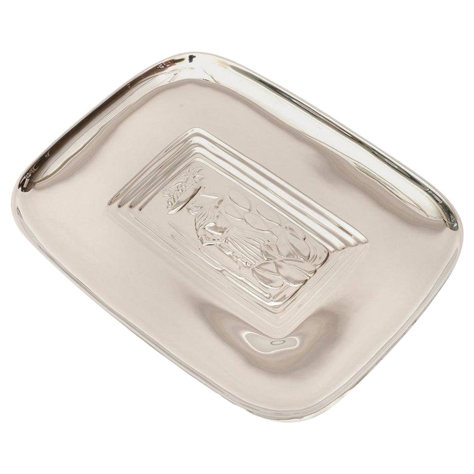 MId Century Modern Silver Plate Tray With Diego Rivera Style Rectangle Barware For Sale