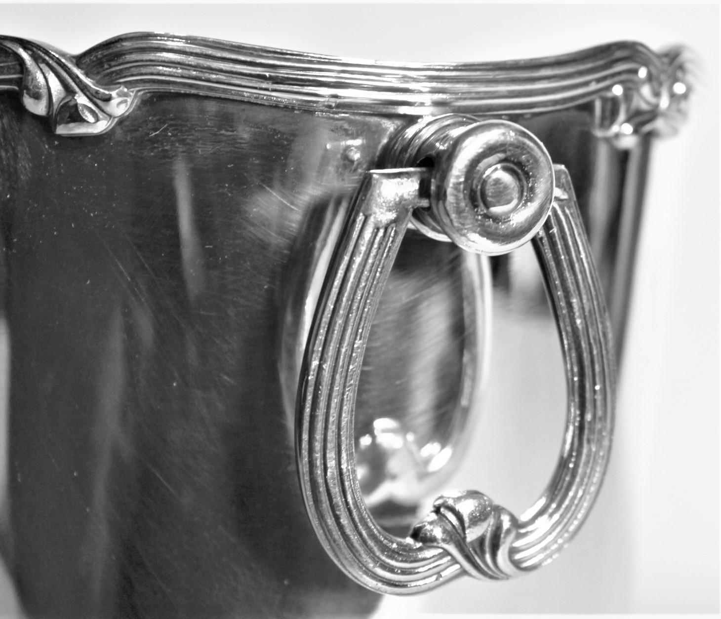 Mid-Century Modern Silver Plated Footed Ice Bucket with Banded Ribbon Accents For Sale 8