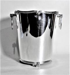 Mid-Century Modern Silver Plated Footed Ice Bucket with Banded Ribbon Accents