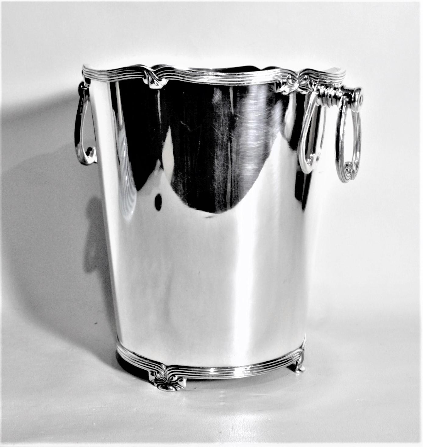 Italian Mid-Century Modern Silver Plated Footed Ice Bucket with Banded Ribbon Accents For Sale