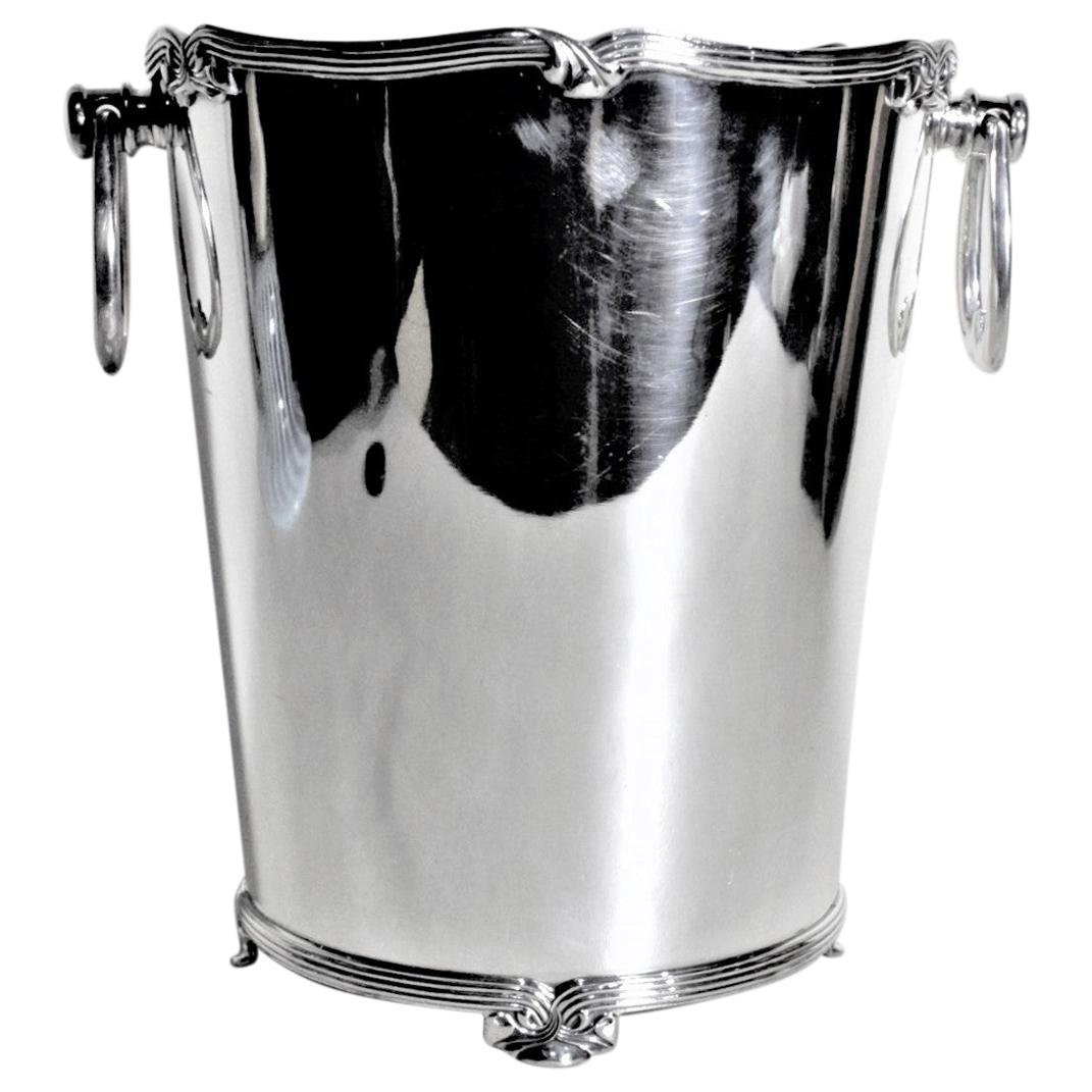 Mid-Century Modern Silver Plated Footed Ice Bucket with Banded Ribbon Accents For Sale