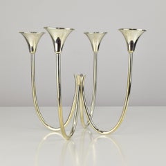 Moderner versilberter vierflammiger Kandelaber aus der Jahrhundertmitte, Dänemark