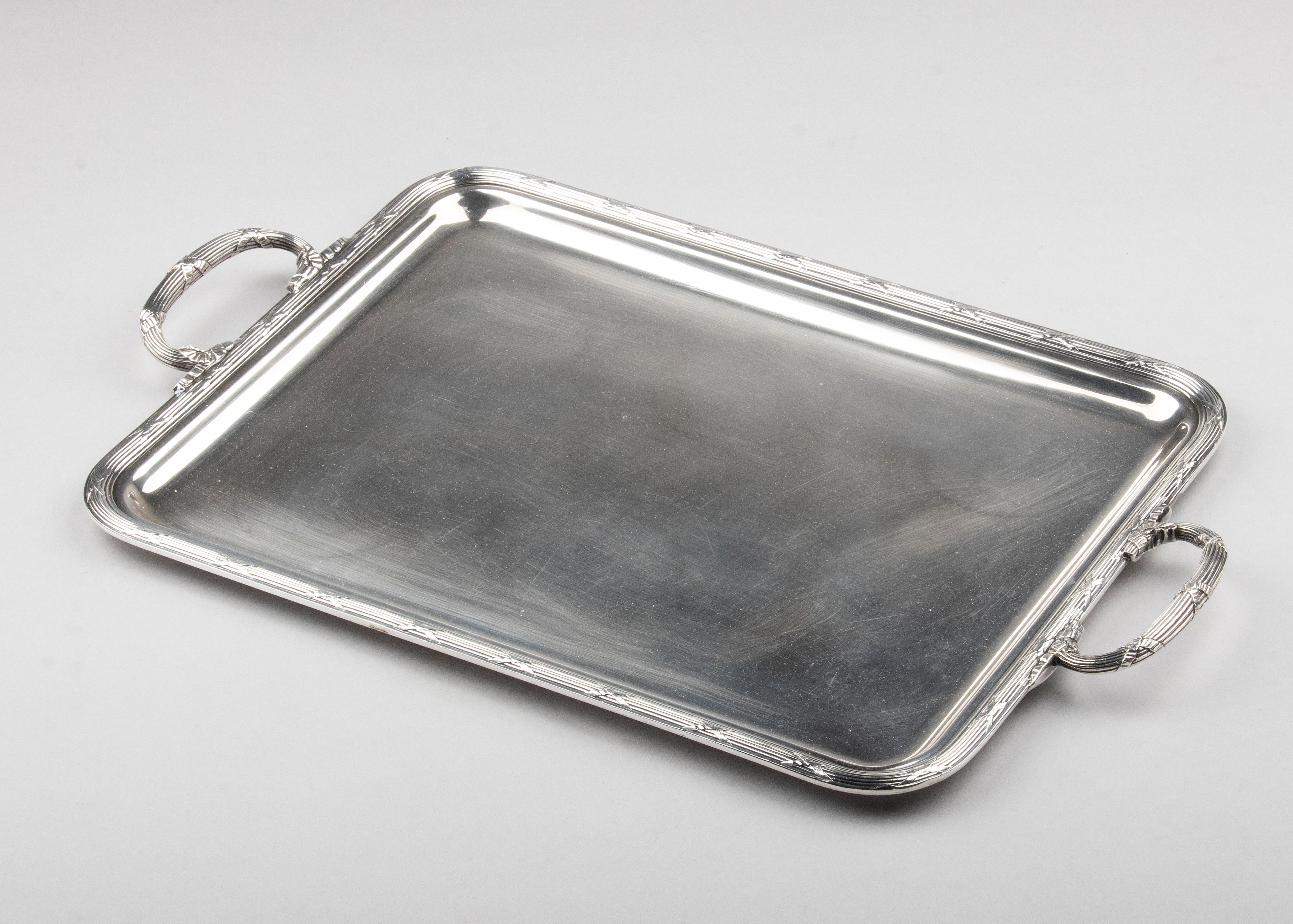Mid-Century Modern Silver Plated Serving Tray Made by Christofle France 4