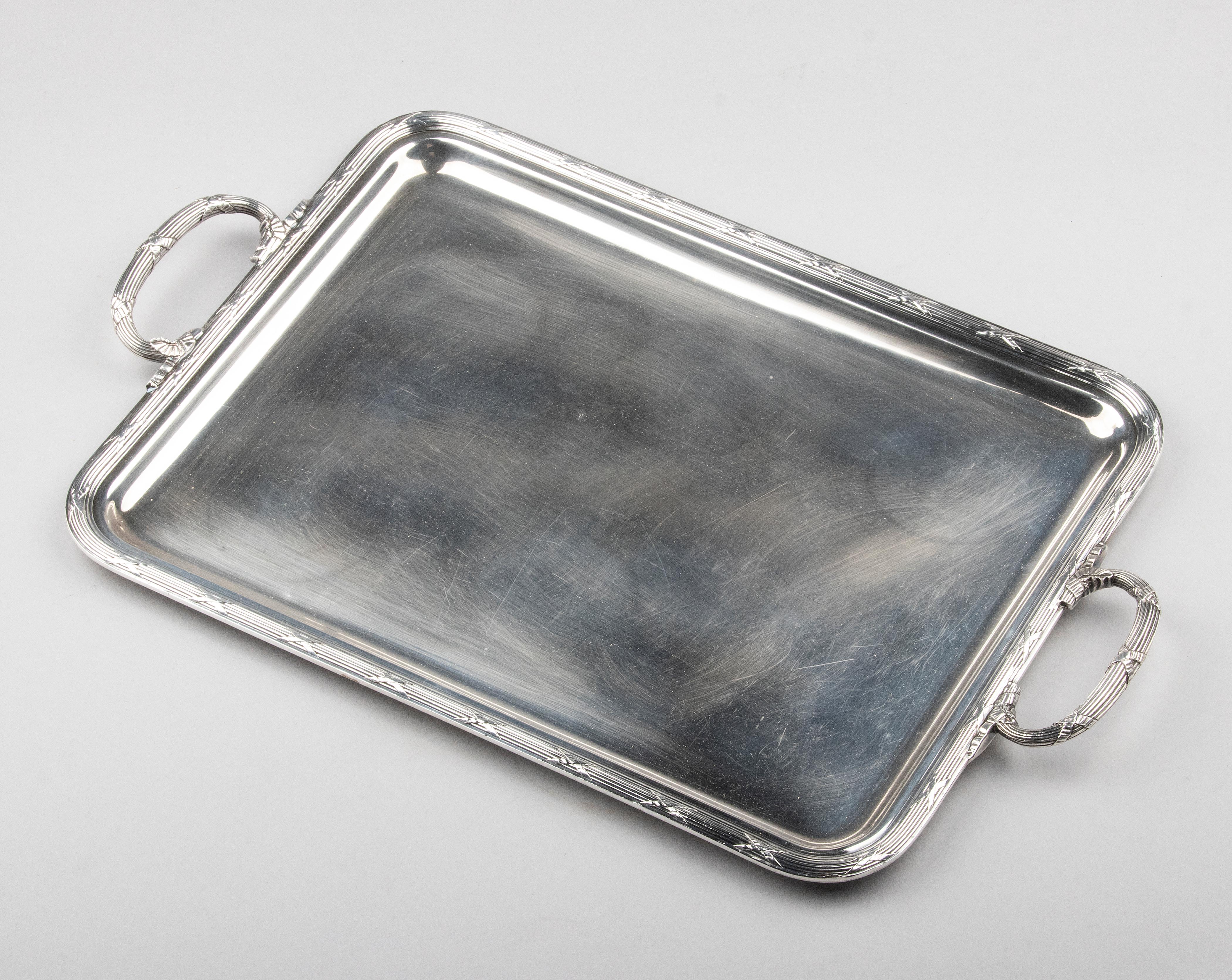 Mid-Century Modern Silver Plated Serving Tray Made by Christofle France 12