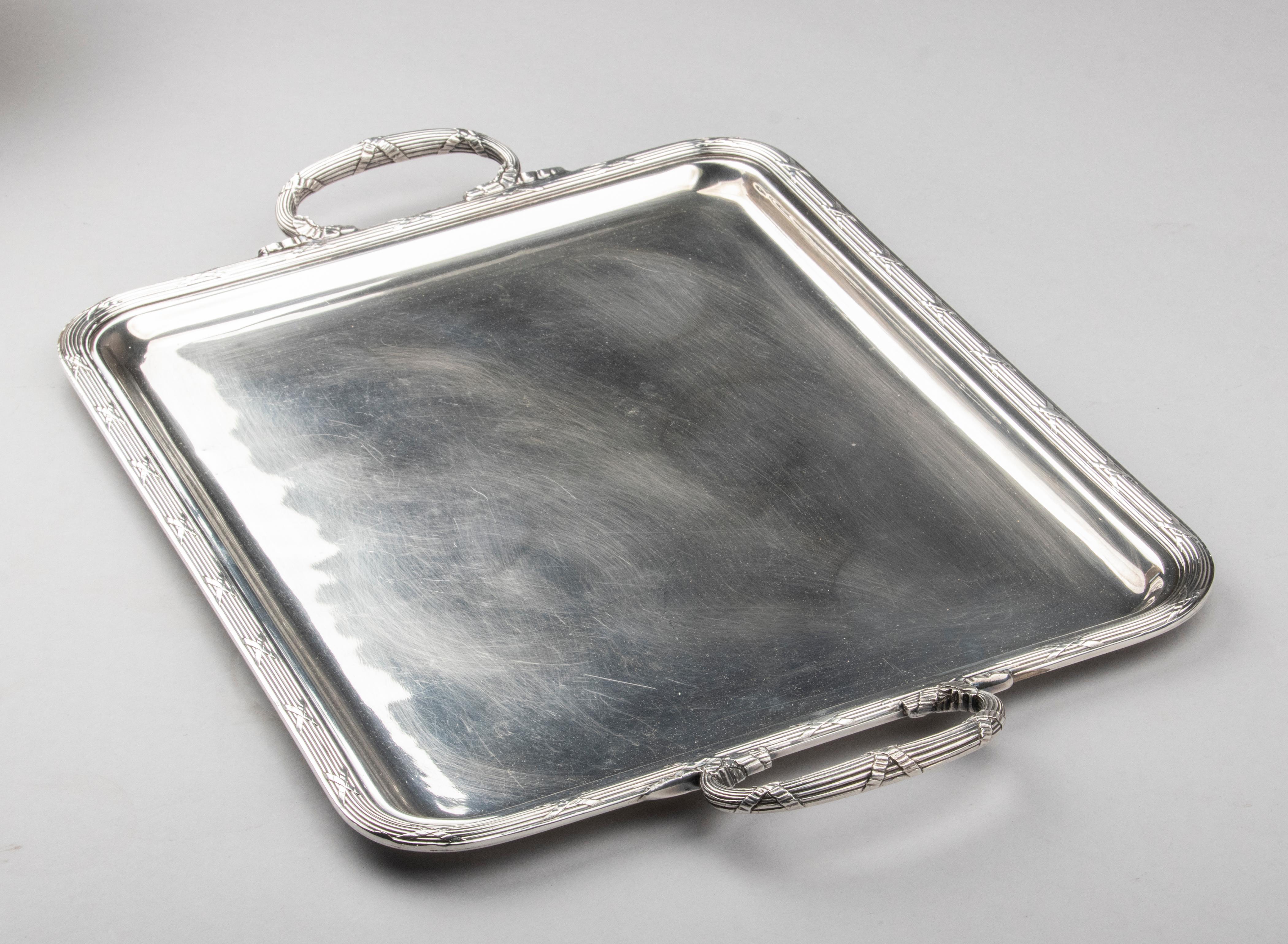 Mid-Century Modern Silver Plated Serving Tray Made by Christofle France 14