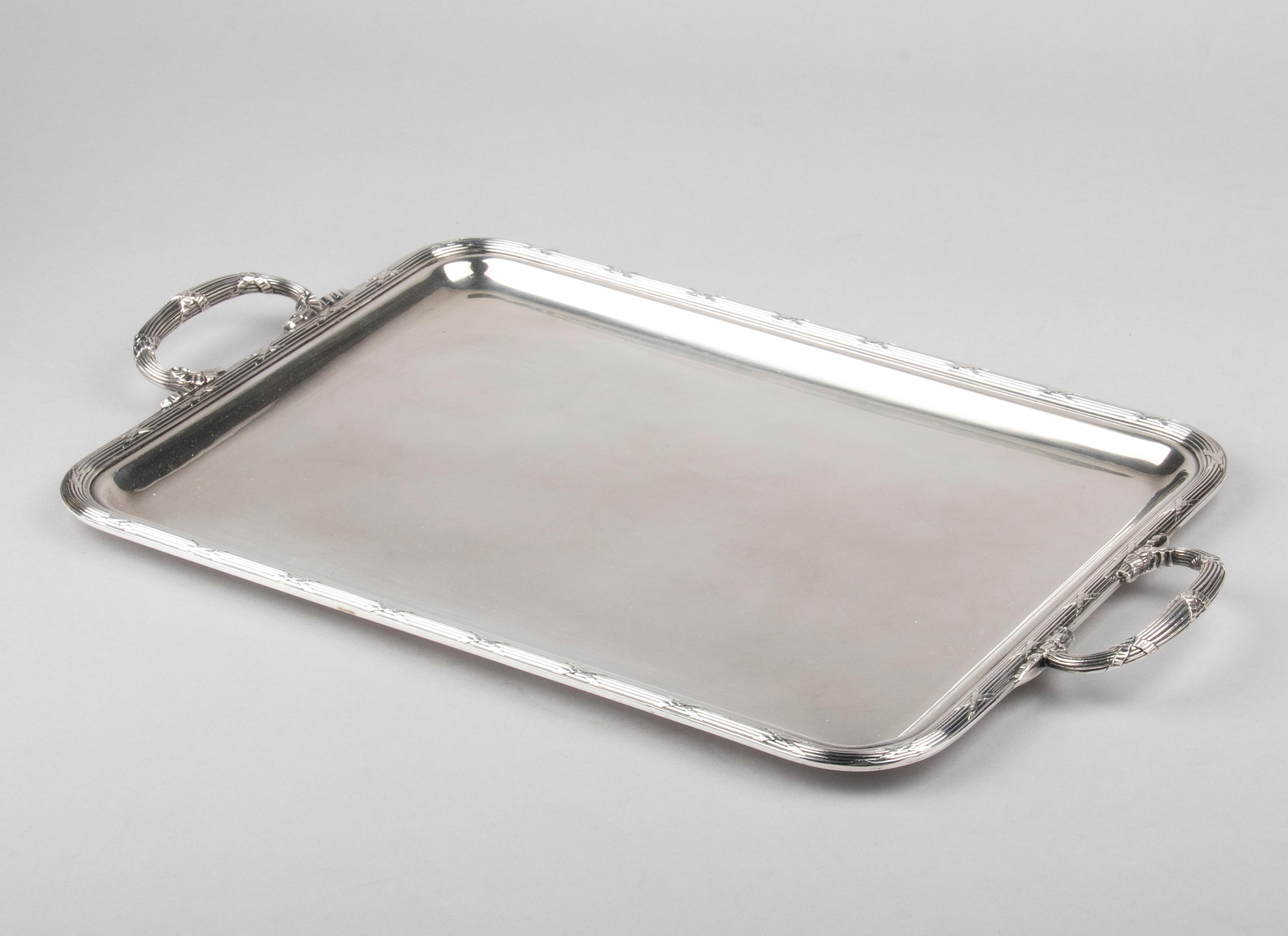 Louis XVI Mid-Century Modern Silver Plated Serving Tray Made by Christofle France