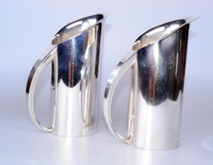 Mid-Century Modern Silver-Plated Streamline Pitchers Marked by St. James, Pair