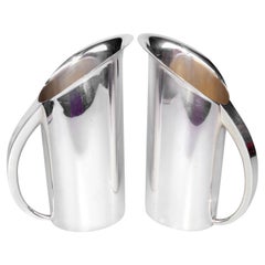 Mid-Century Modern Silver-Plated Streamline Pitchers Marked by St. James, Pair