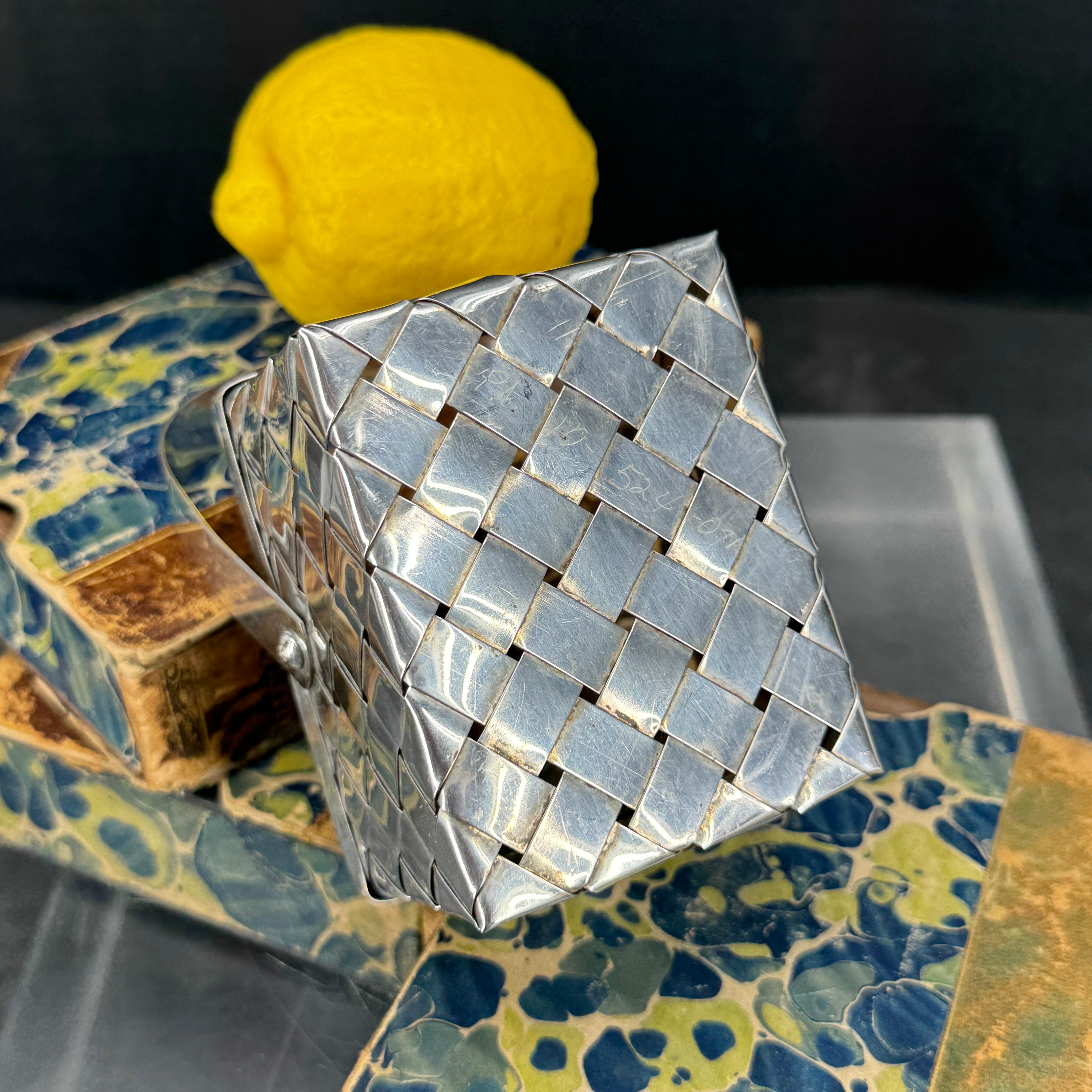 Mid-Century Modern Silver Rectangular Woven Basket For Sale 5