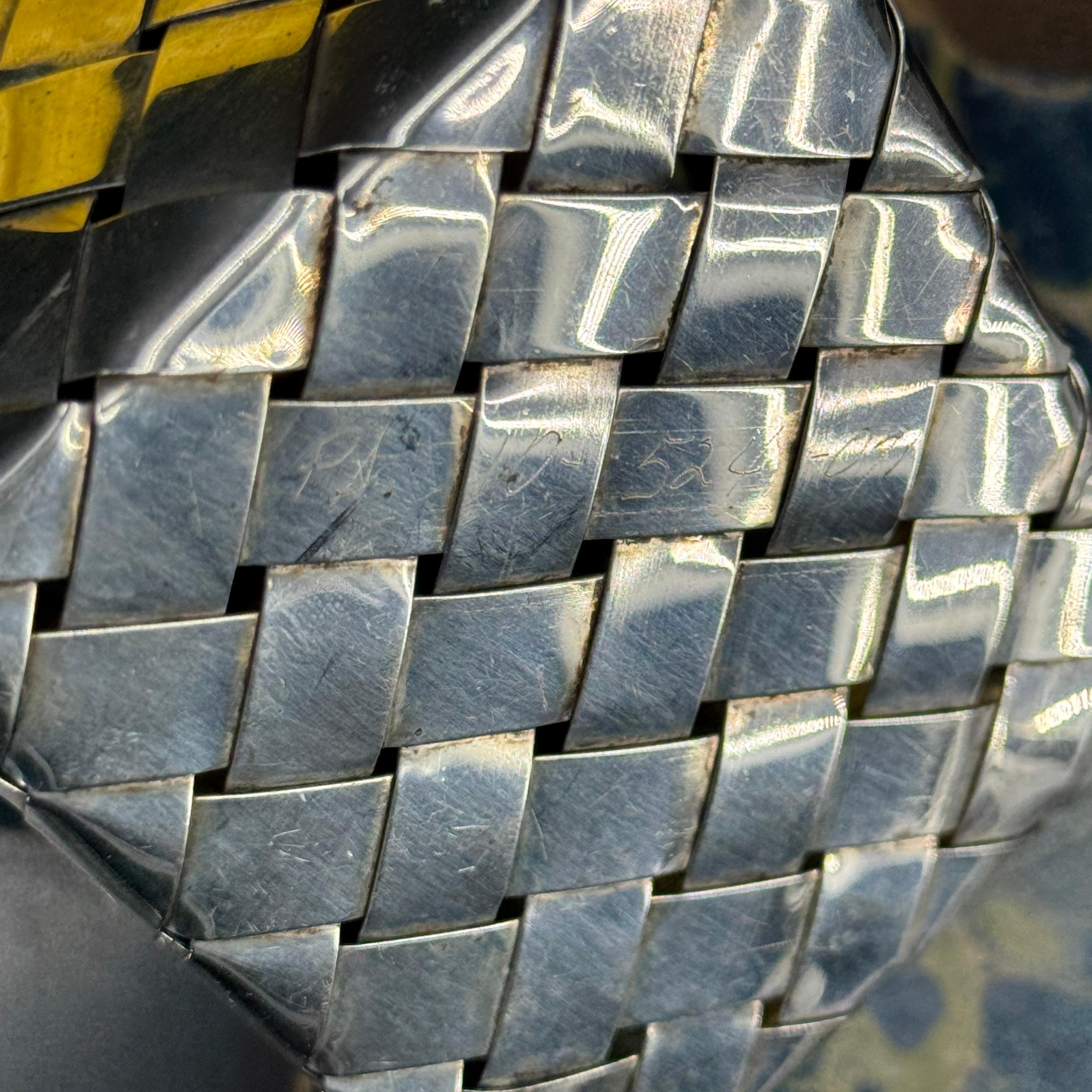 Mid-Century Modern Silver Rectangular Woven Basket For Sale 7