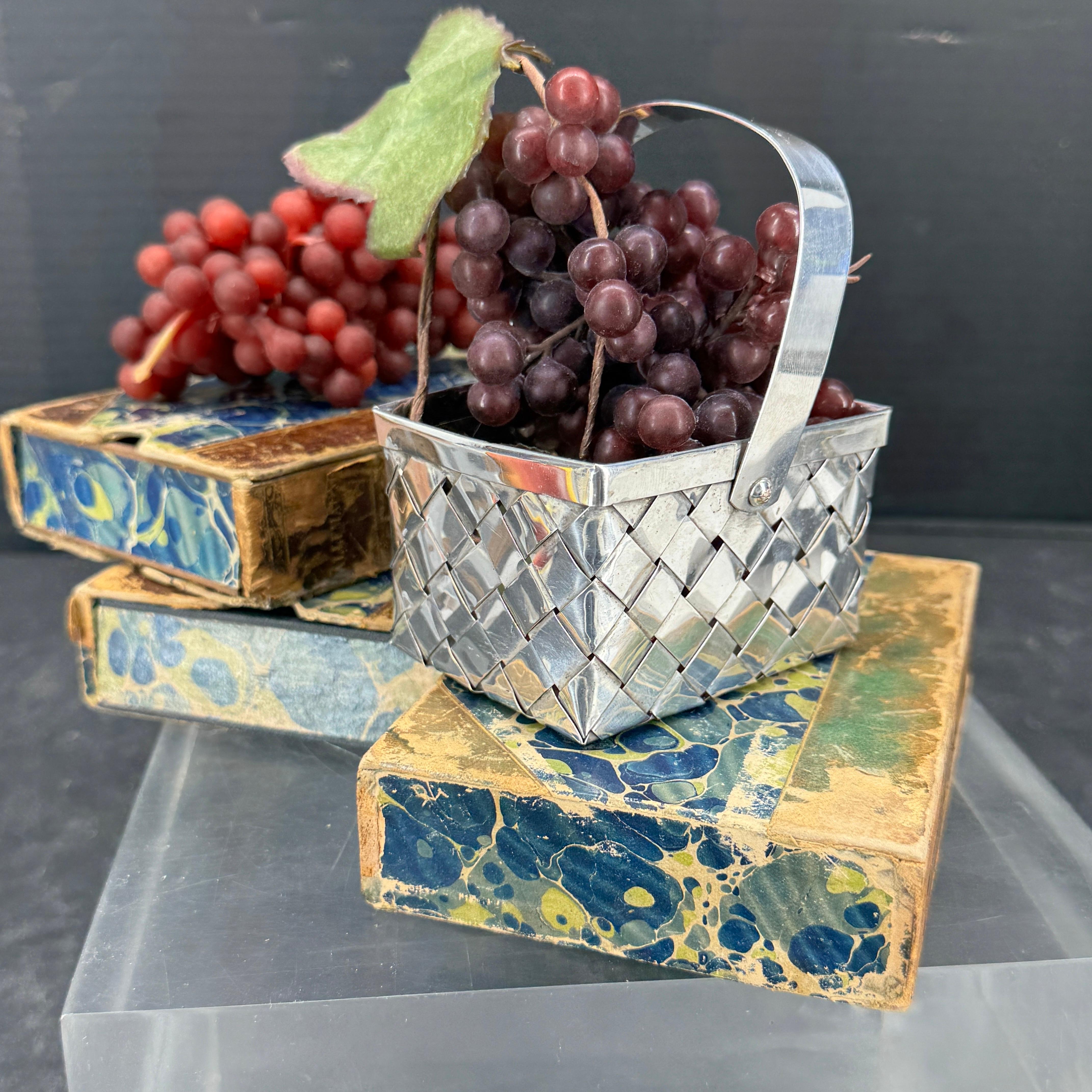 Silver Plate Mid-Century Modern Silver Rectangular Woven Basket For Sale