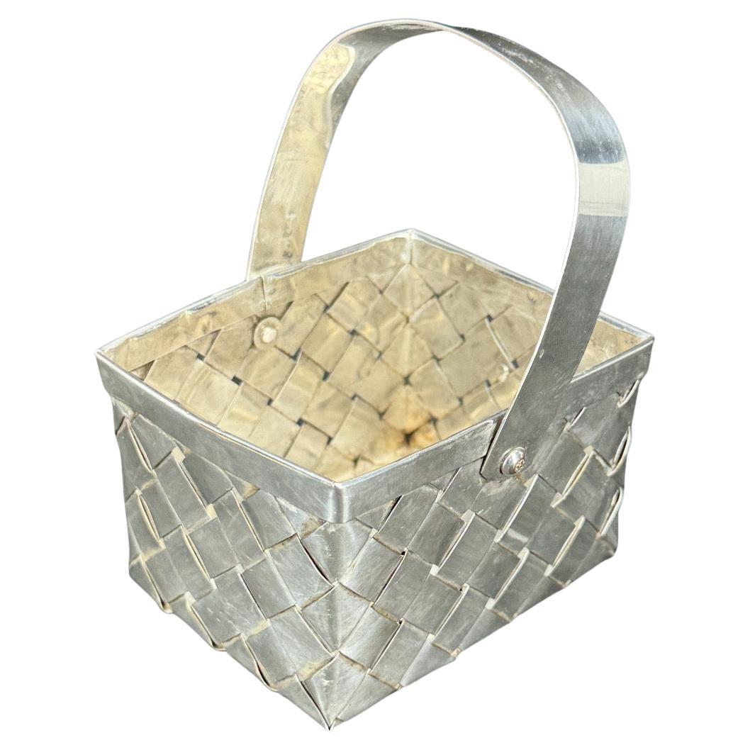 Panier rectangulaire tissé argenté moderne du milieu du siècle dernier