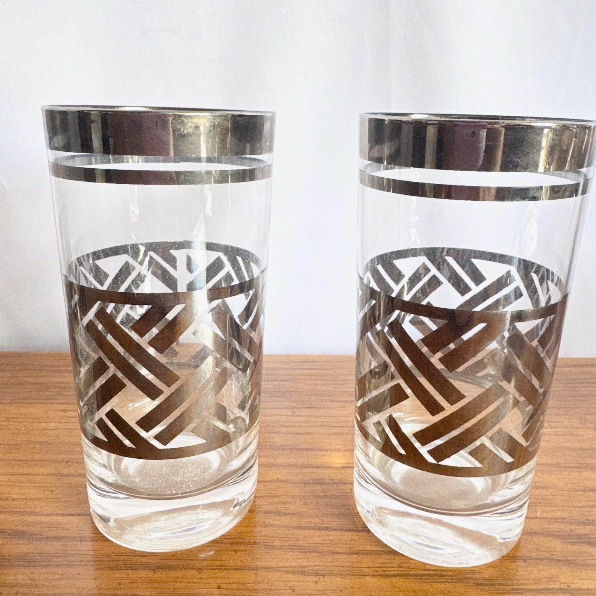 Américain Verres à cocktail Highball à bord argenté et tressé, de style moderne du milieu du siècle dernier en vente