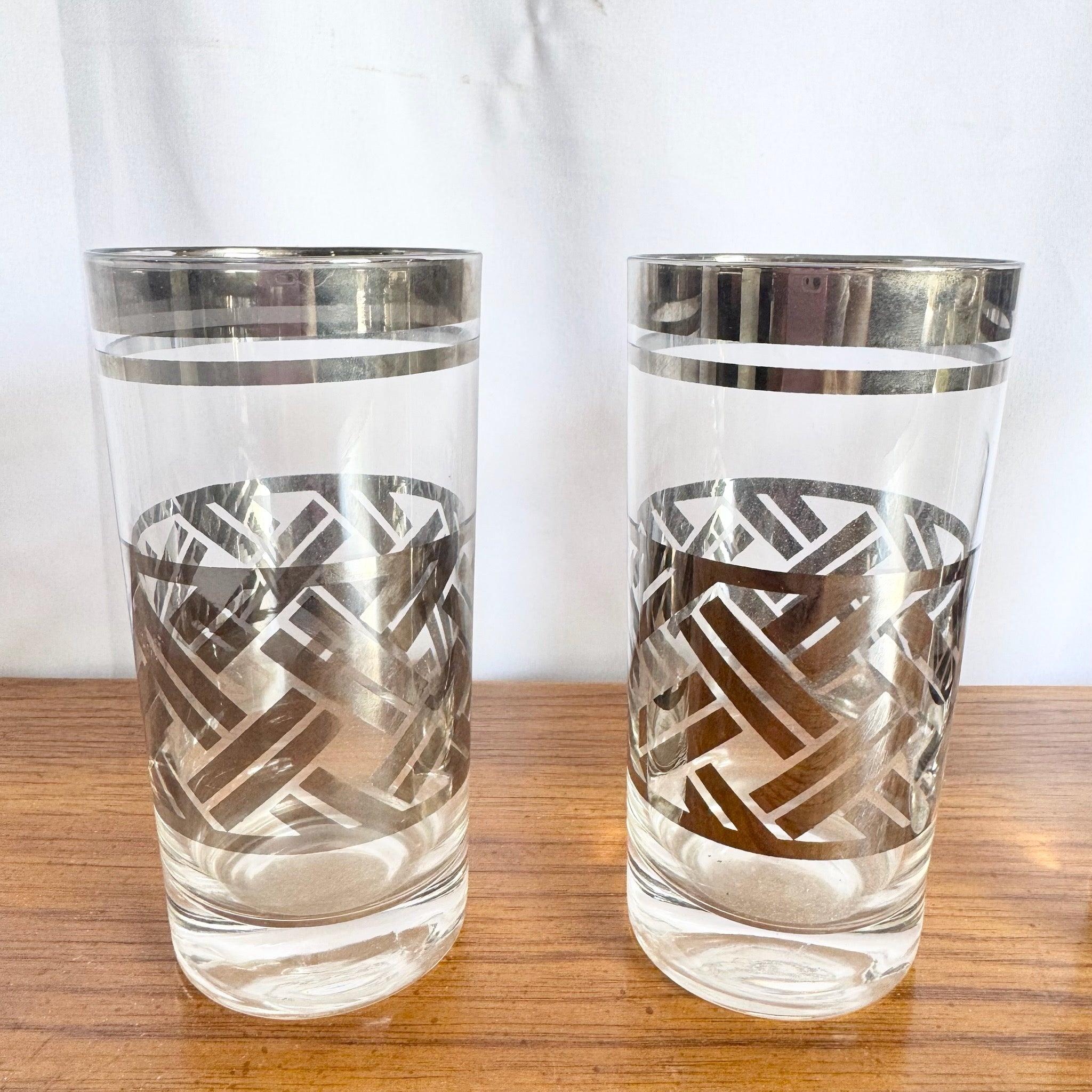 Verres à cocktail Highball à bord argenté et tressé, de style moderne du milieu du siècle dernier Bon état - En vente à Delray Beach, FL