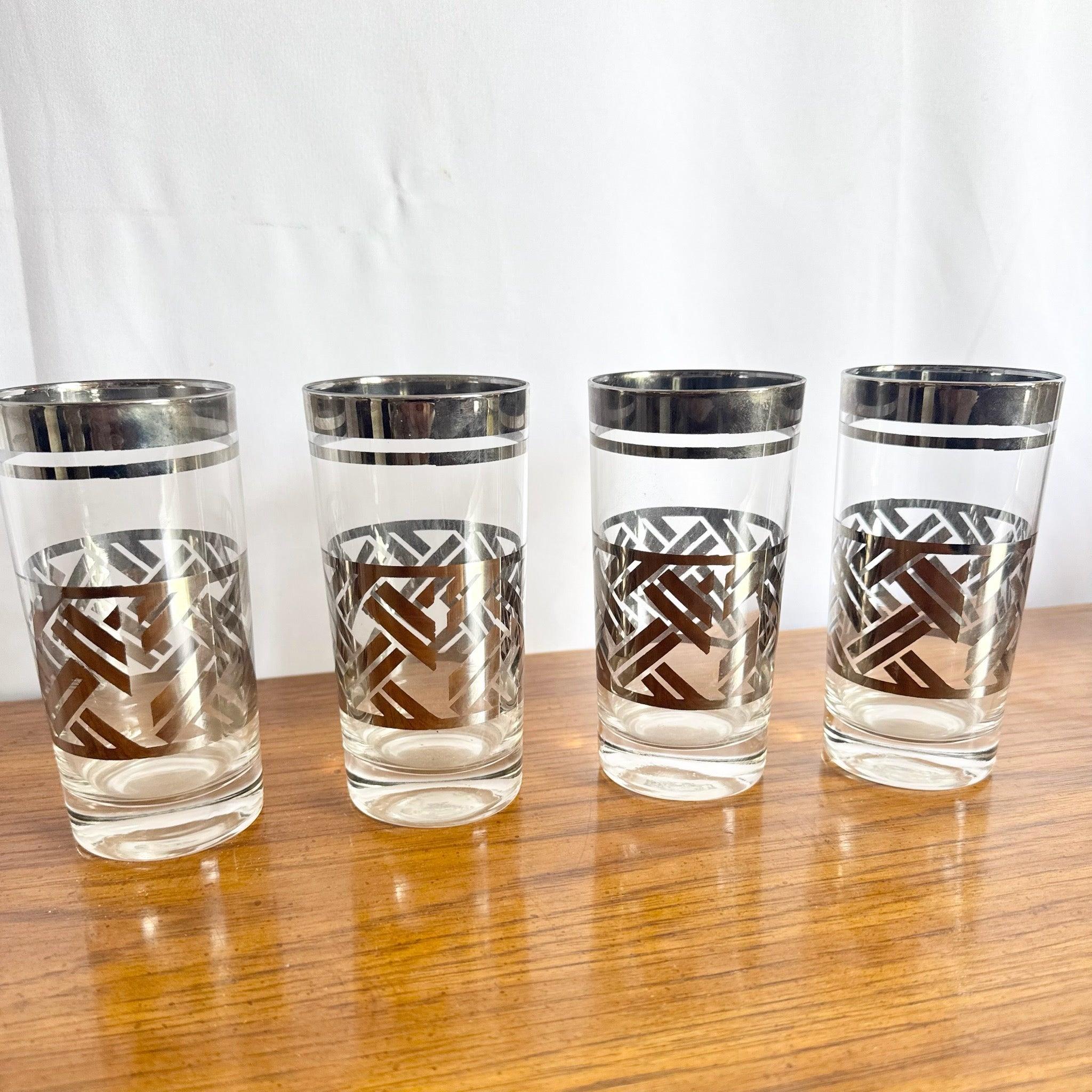 20ième siècle Verres à cocktail Highball à bord argenté et tressé, de style moderne du milieu du siècle dernier en vente