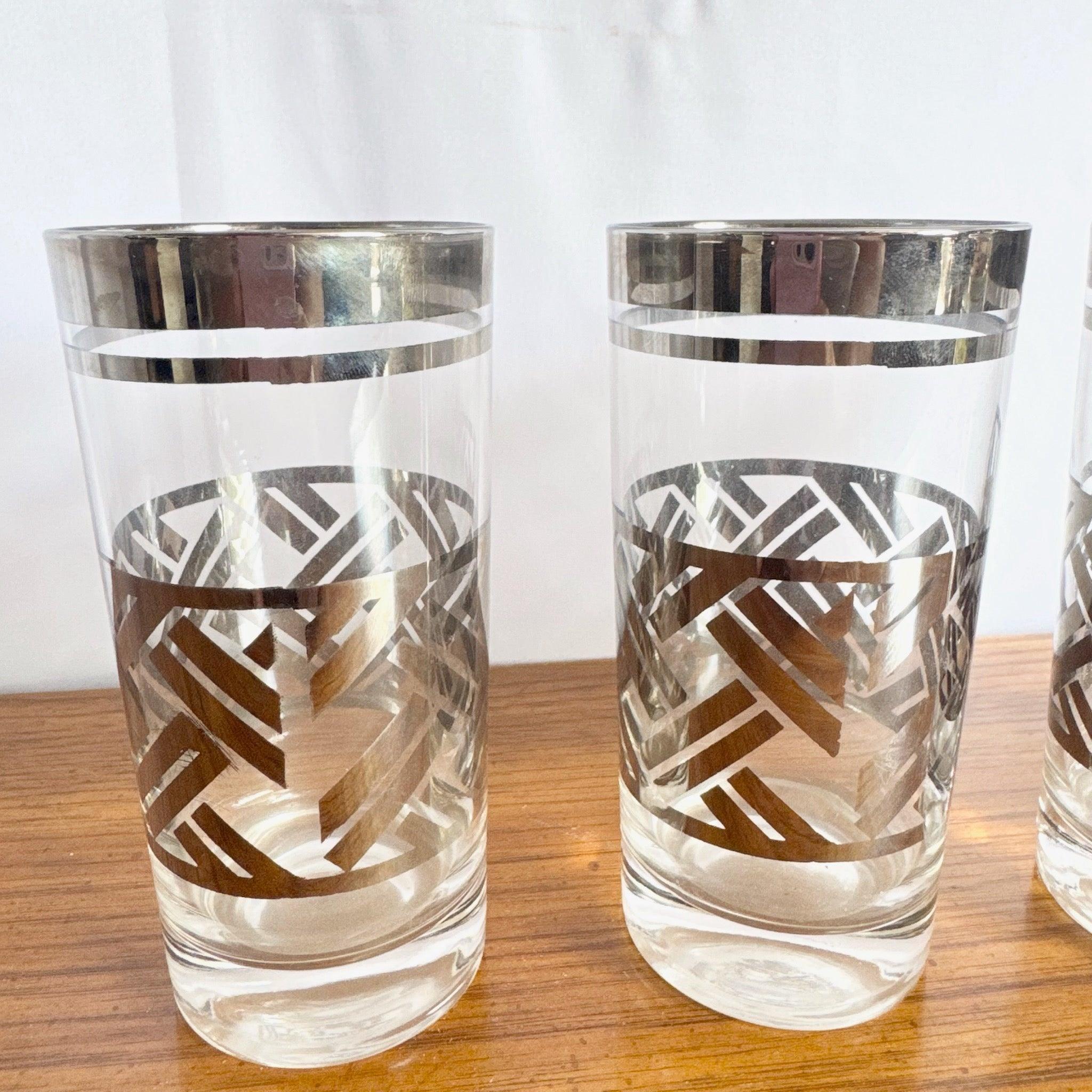 Verres à cocktail Highball à bord argenté et tressé, de style moderne du milieu du siècle dernier en vente 1