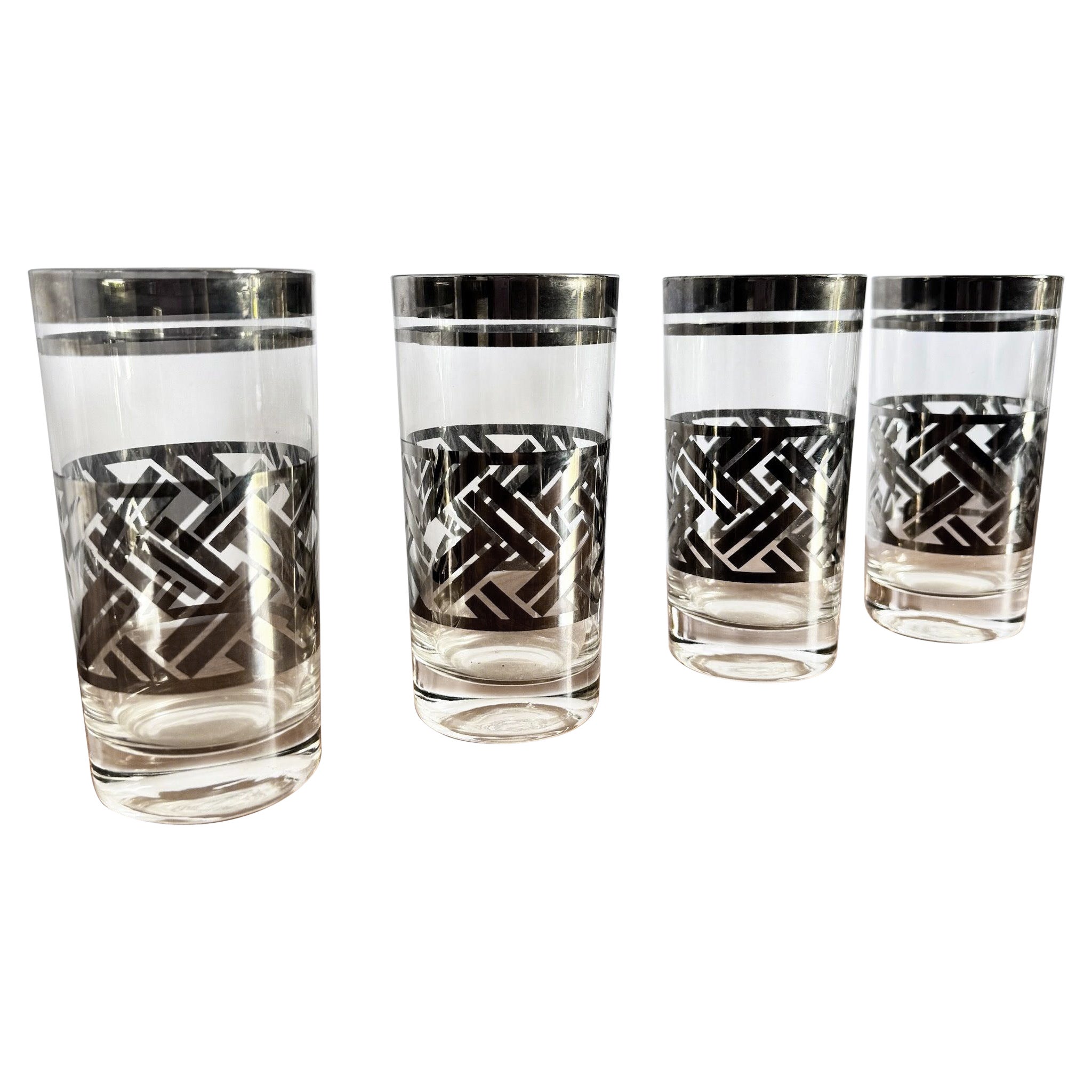 Verres à cocktail Highball à bord argenté et tressé, de style moderne du milieu du siècle dernier en vente