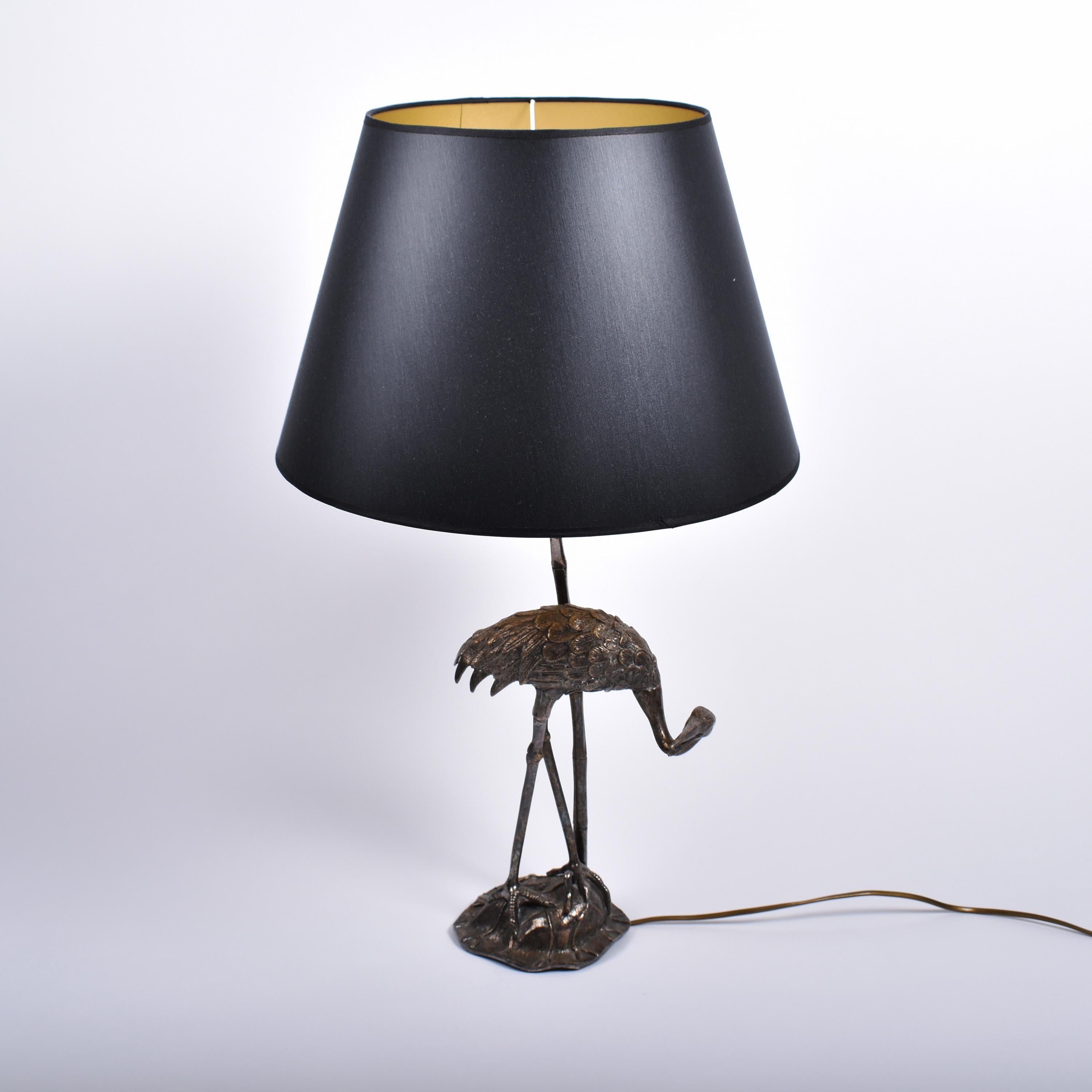 French Mid-Century Modern Silvered Ibis Table Lamp by Maison Baguès, France, 1960