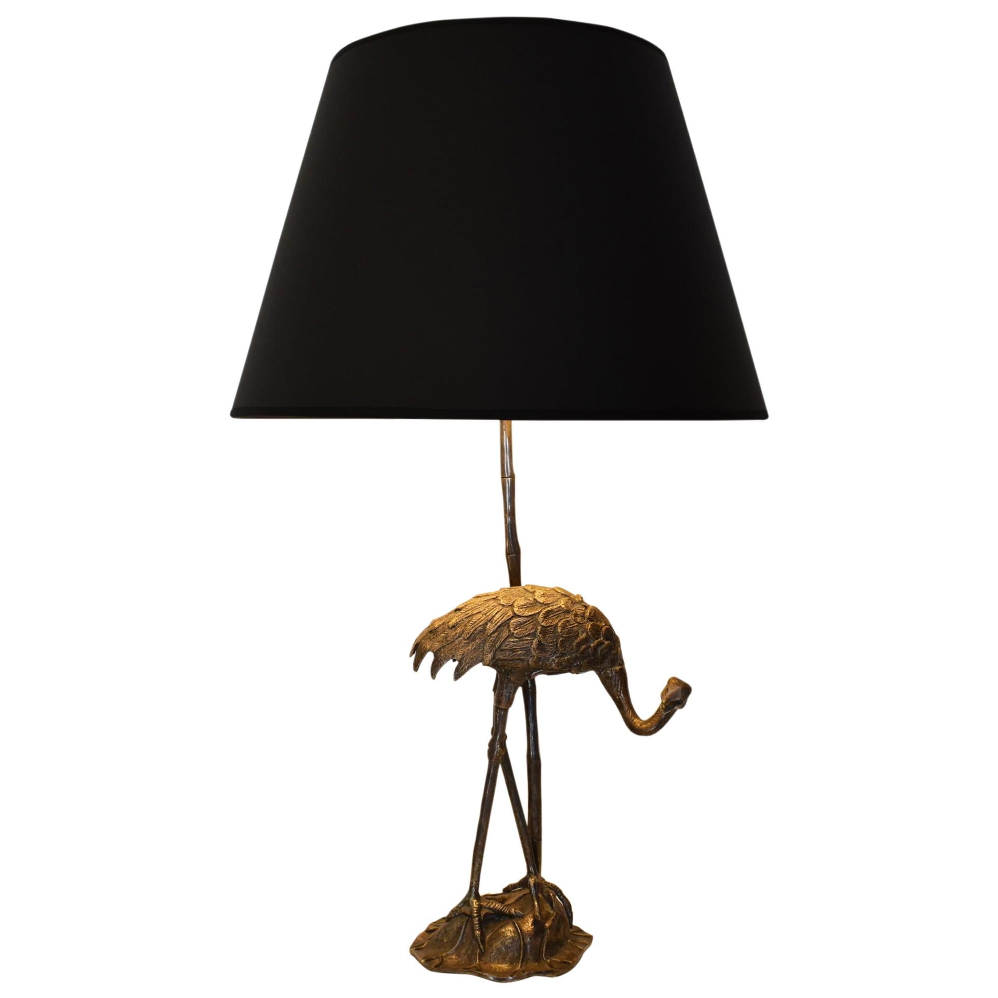 Mid-Century Modern Silvered Ibis Table Lamp by Maison Baguès, France, 1960