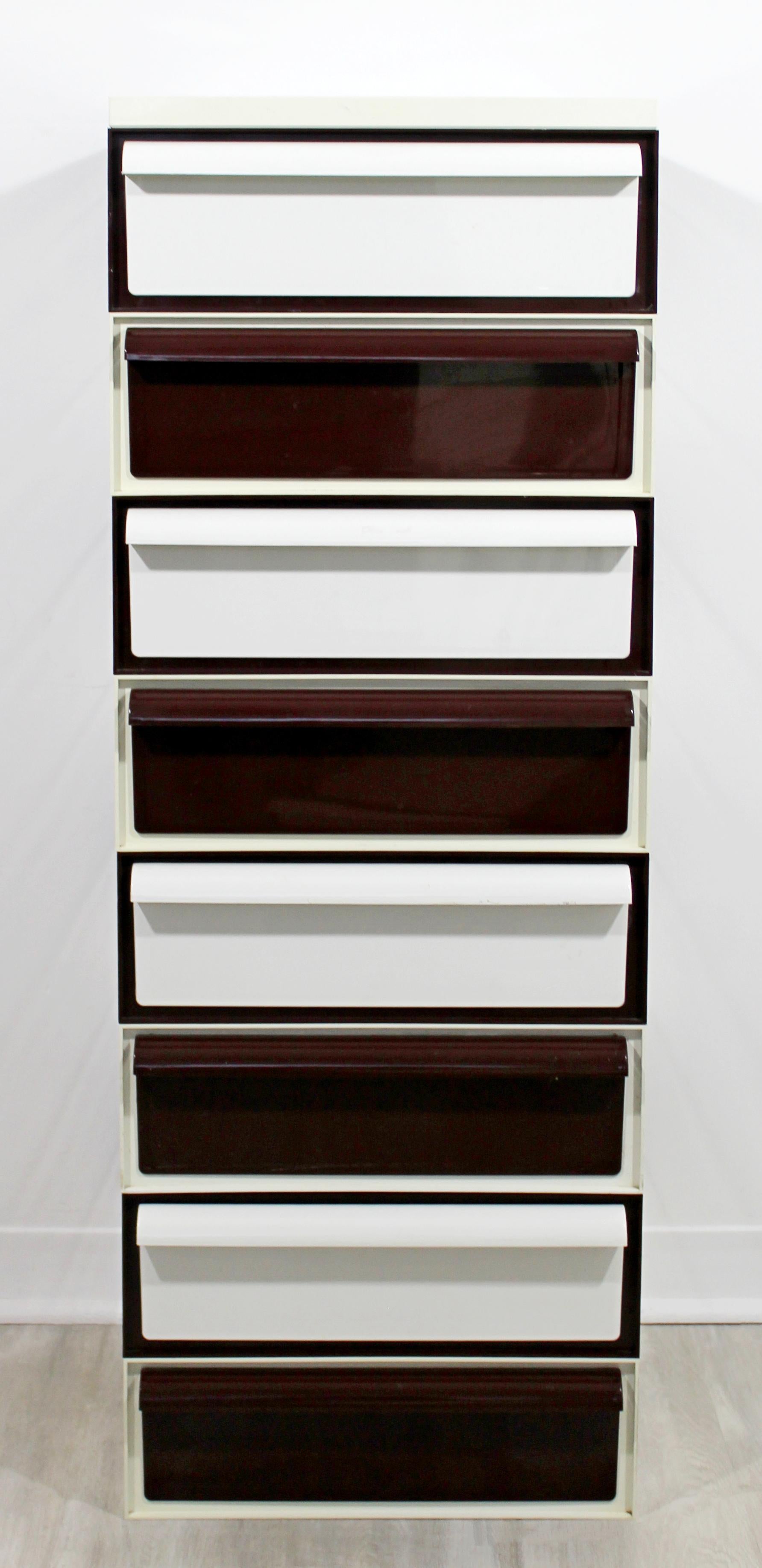 For your consideration is an incredible, eight-drawer, stacking file cabinet, by Simon Russell for Kartell, circa 1970s. Includes two extra drawers that are missing hardware. In very good vintage condition. The dimensions are 16.5