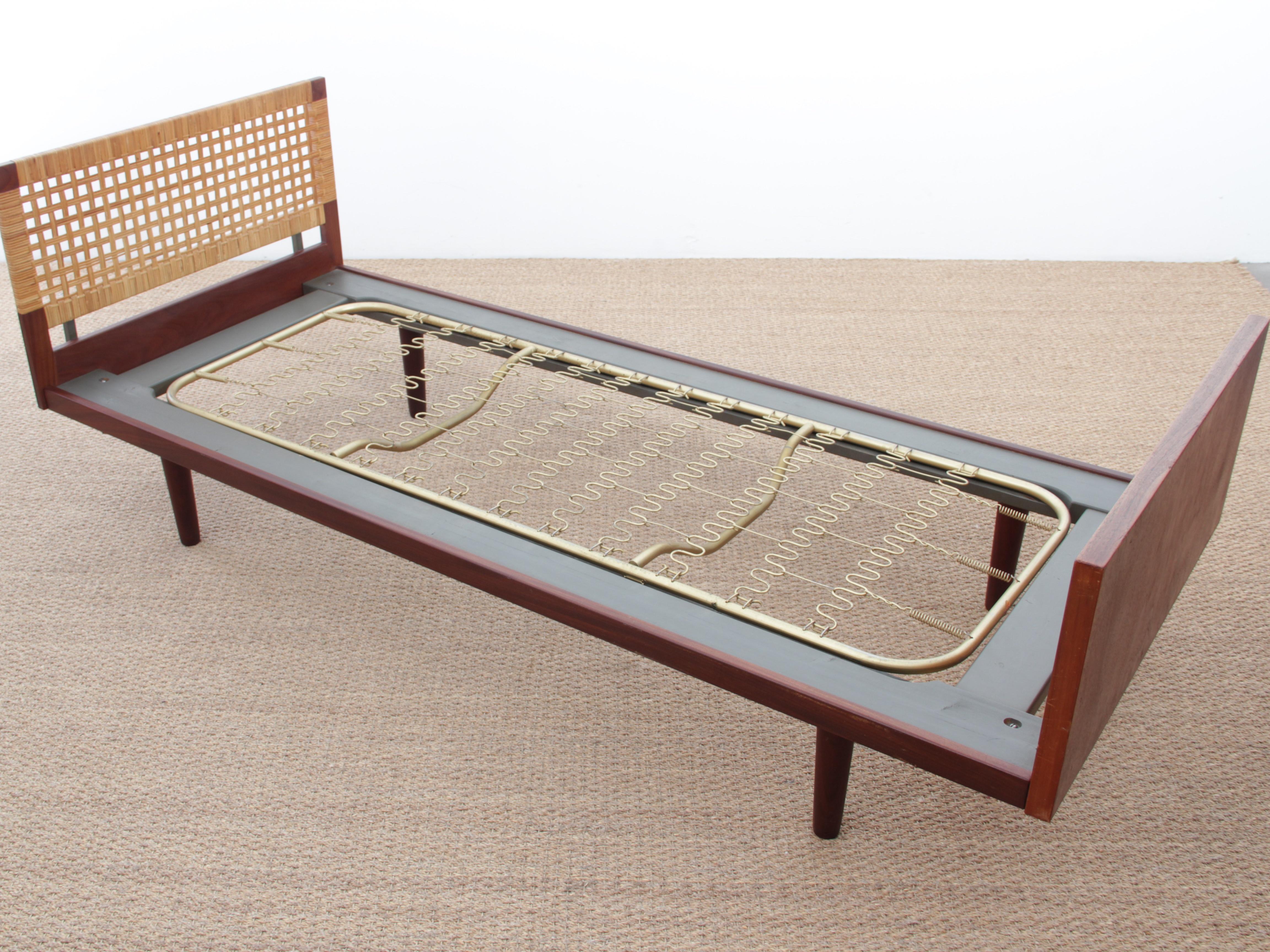 Teak Mid-Century Modern Single Bed by Hans Wegner, with Bed Table