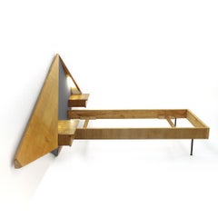 Mid-Century Modern Single Bed with Integrated Lights and Nightstands by Luciano
