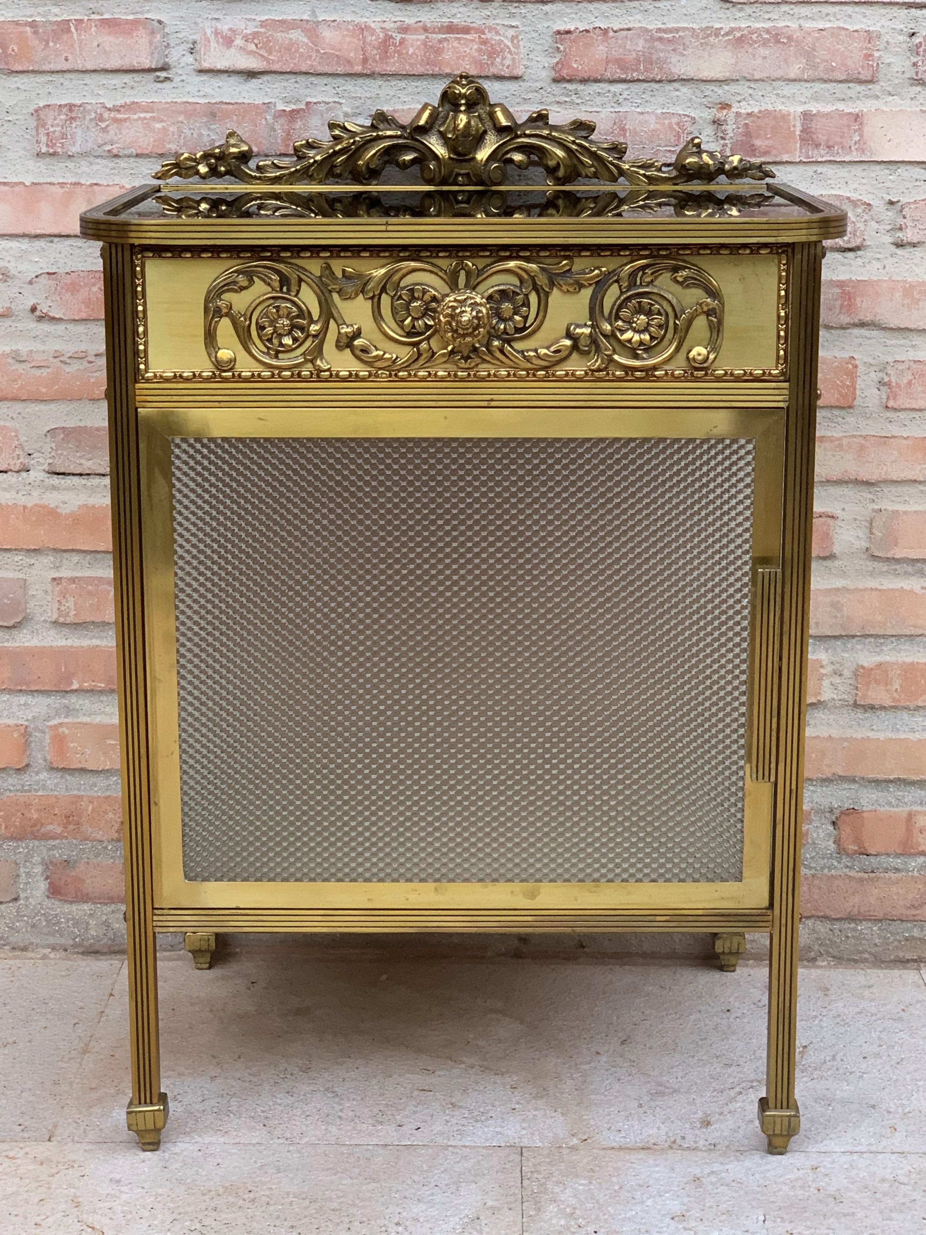 French Mid-Century Modern Single Bronze Vitrine Nightstand with Glass Door and Drawer For Sale