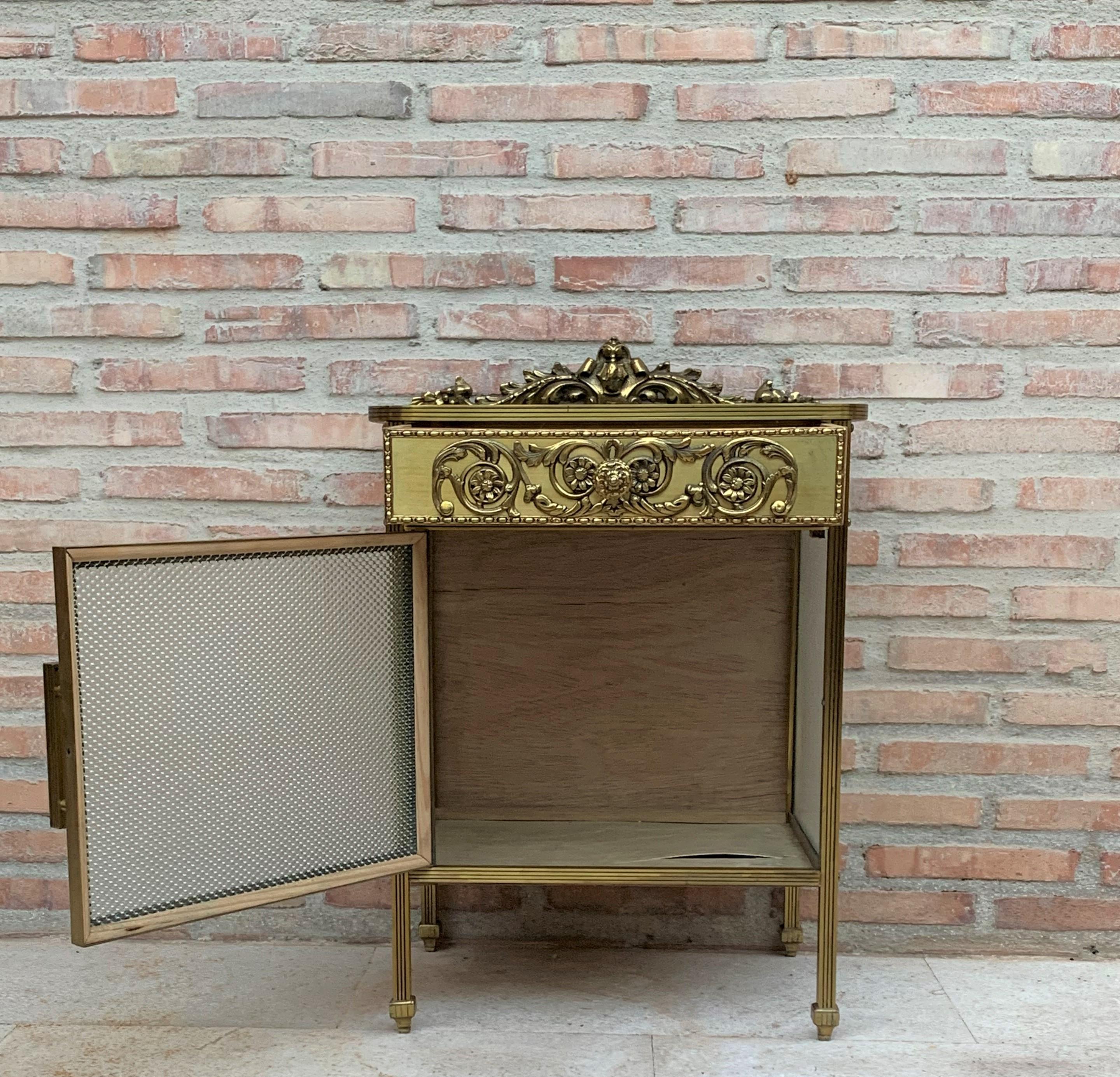 20th Century Mid-Century Modern Single Bronze Vitrine Nightstand with Glass Door and Drawer For Sale