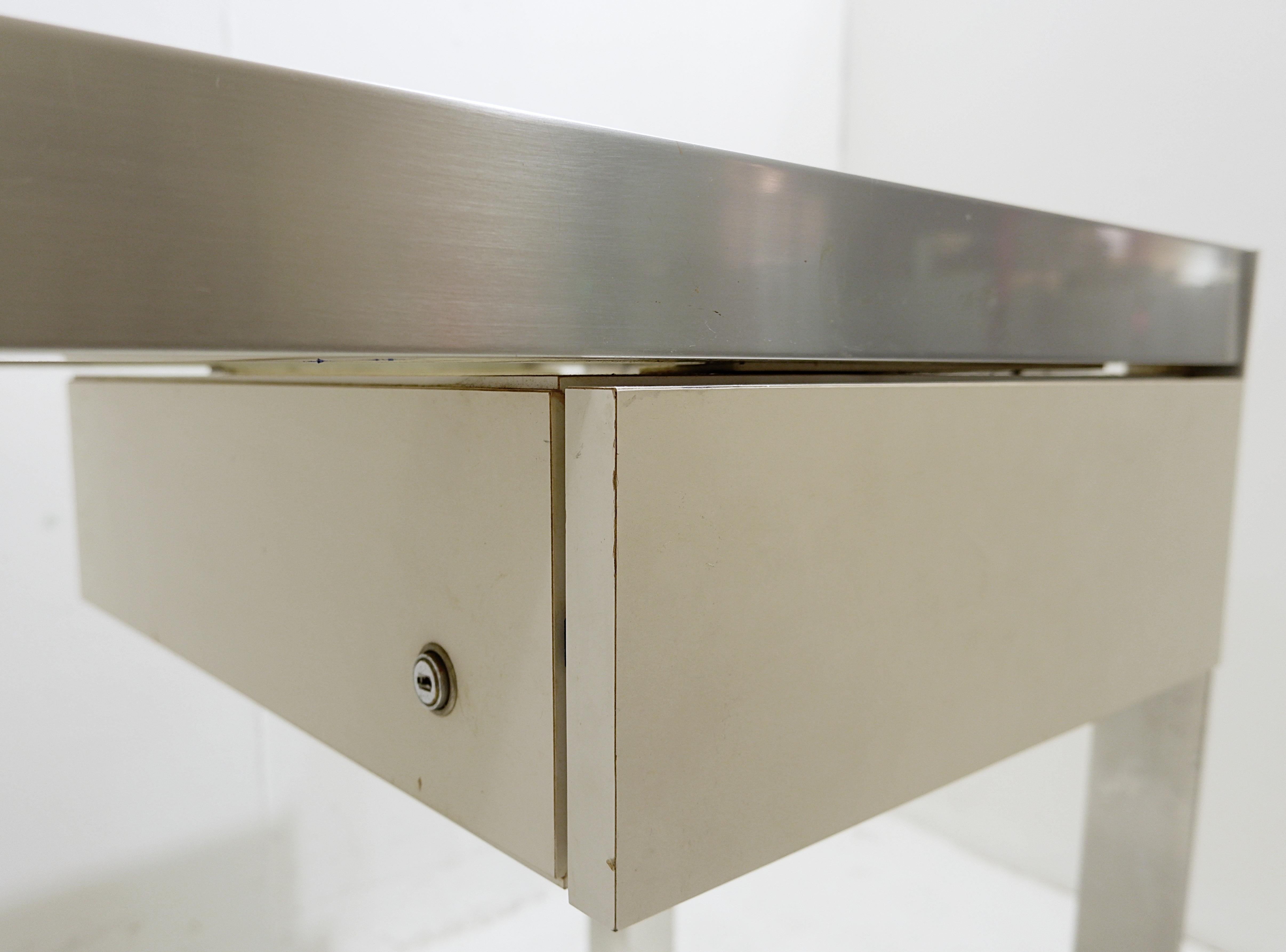 Mid-Century Modern Single Drawer Nickel Chromed Steel and Aluminium French Desk 2