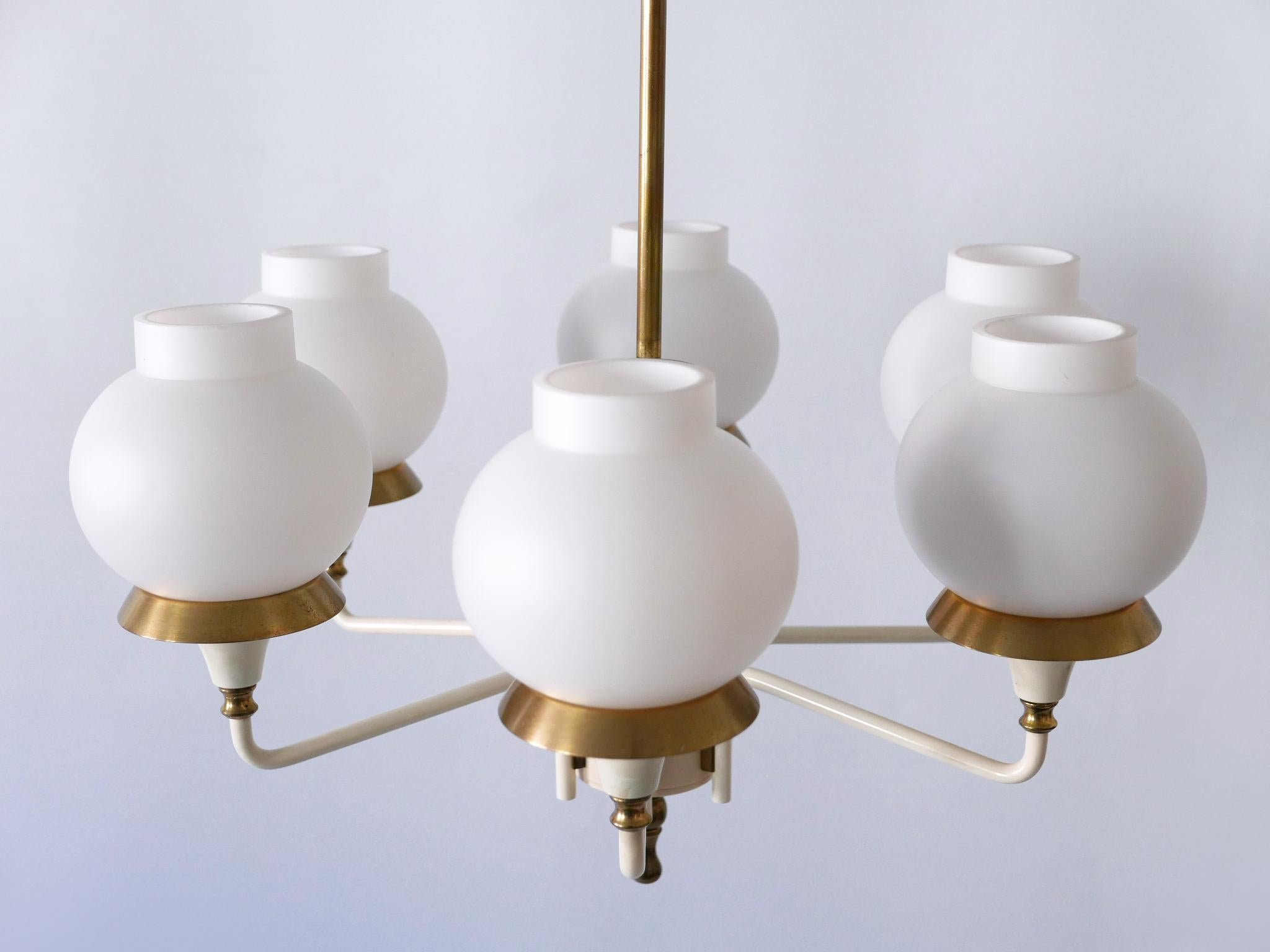 Mid-Century Modern Six-Armed Tulipan Pendant Lamp or Chandelier by Kaiser 1950s For Sale 11
