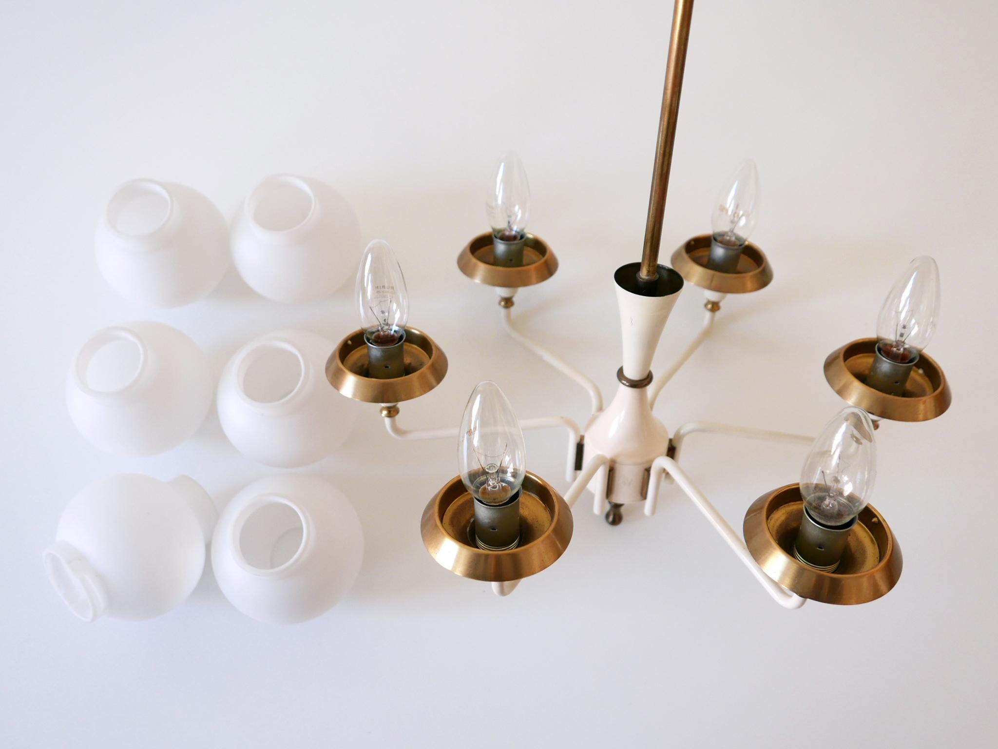 Mid-Century Modern Six-Armed Tulipan Pendant Lamp or Chandelier by Kaiser 1950s For Sale 12
