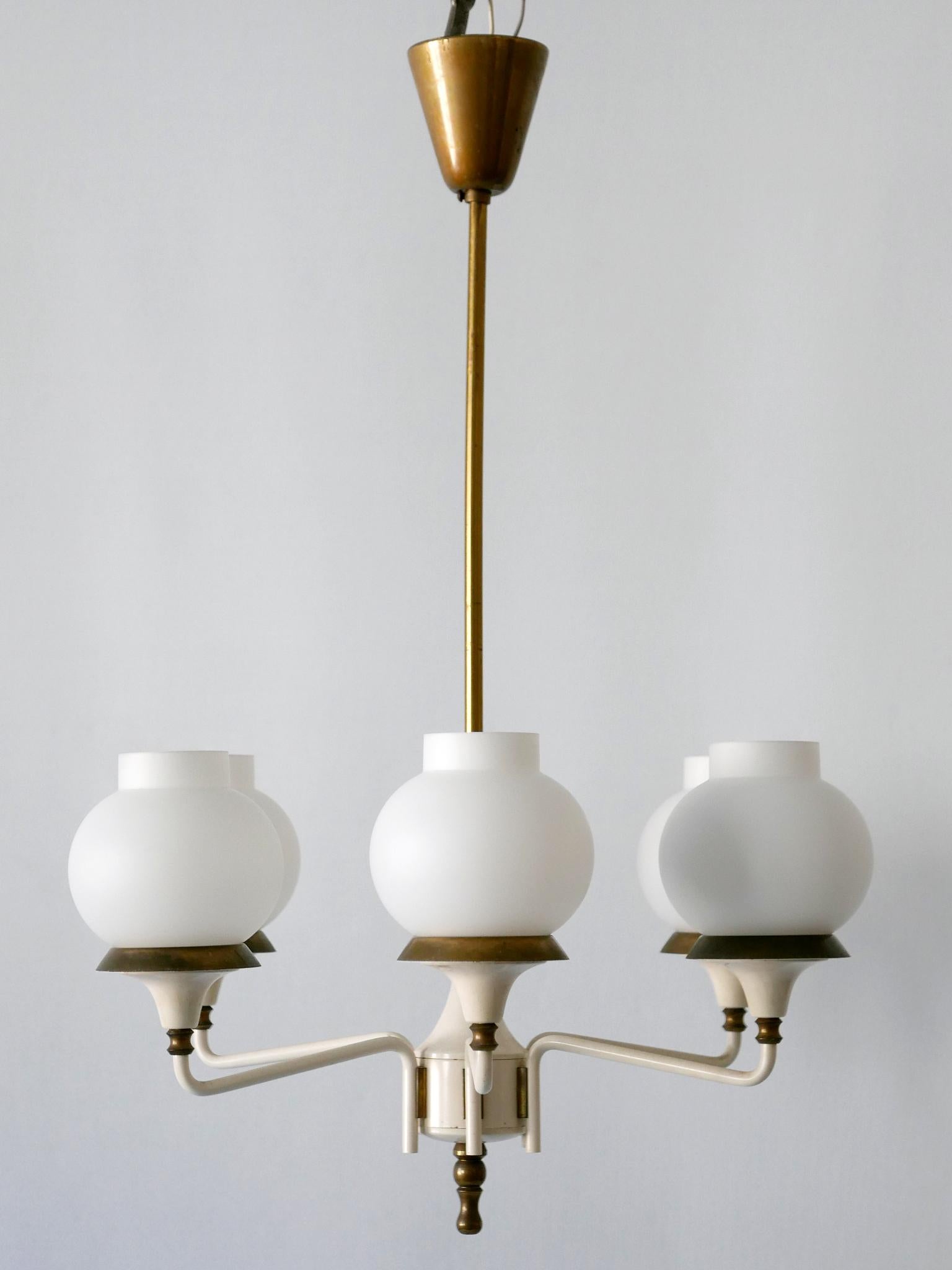 German Mid-Century Modern Six-Armed Tulipan Pendant Lamp or Chandelier by Kaiser 1950s