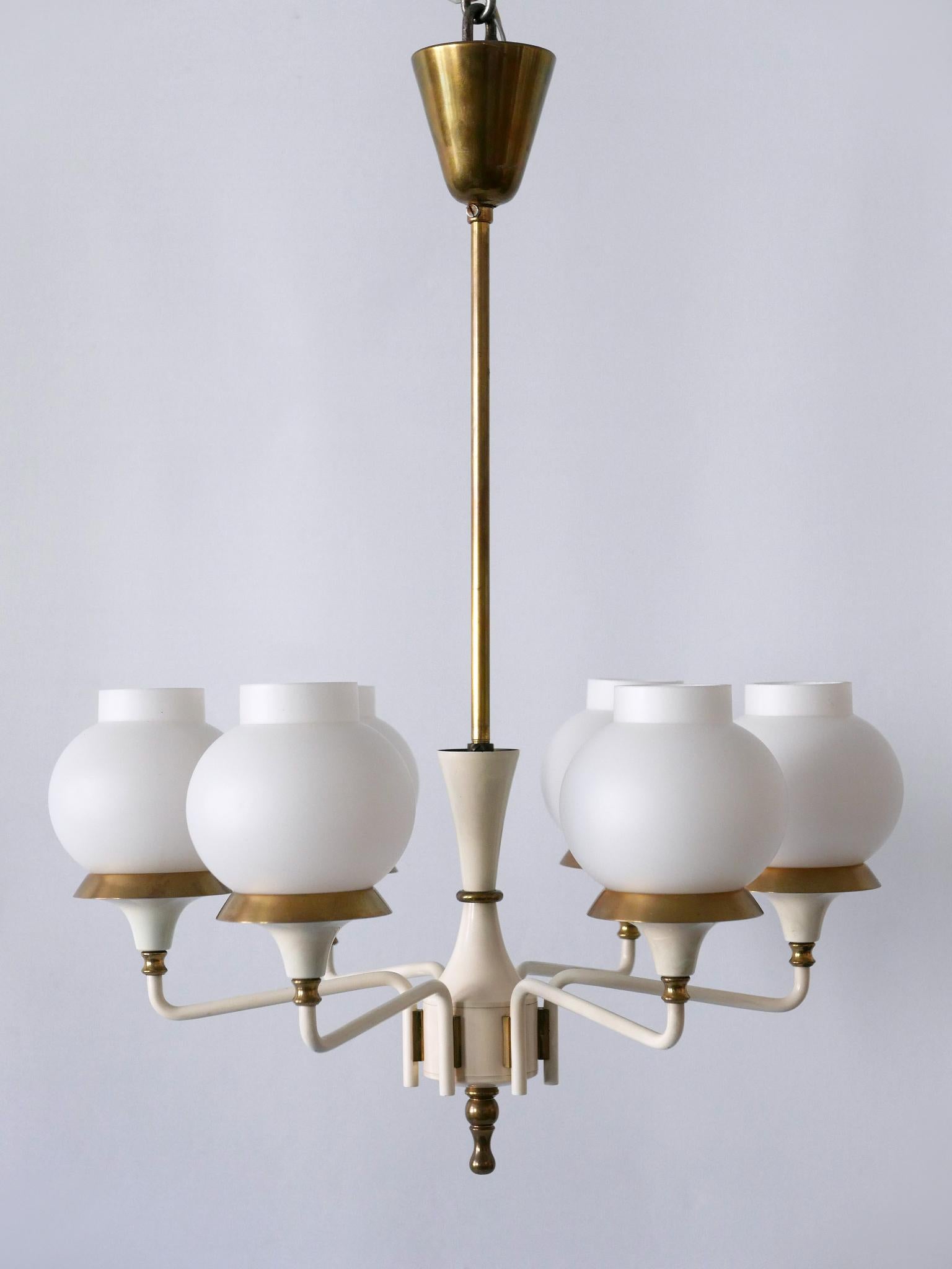 German Mid-Century Modern Six-Armed Tulipan Pendant Lamp or Chandelier by Kaiser 1950s For Sale