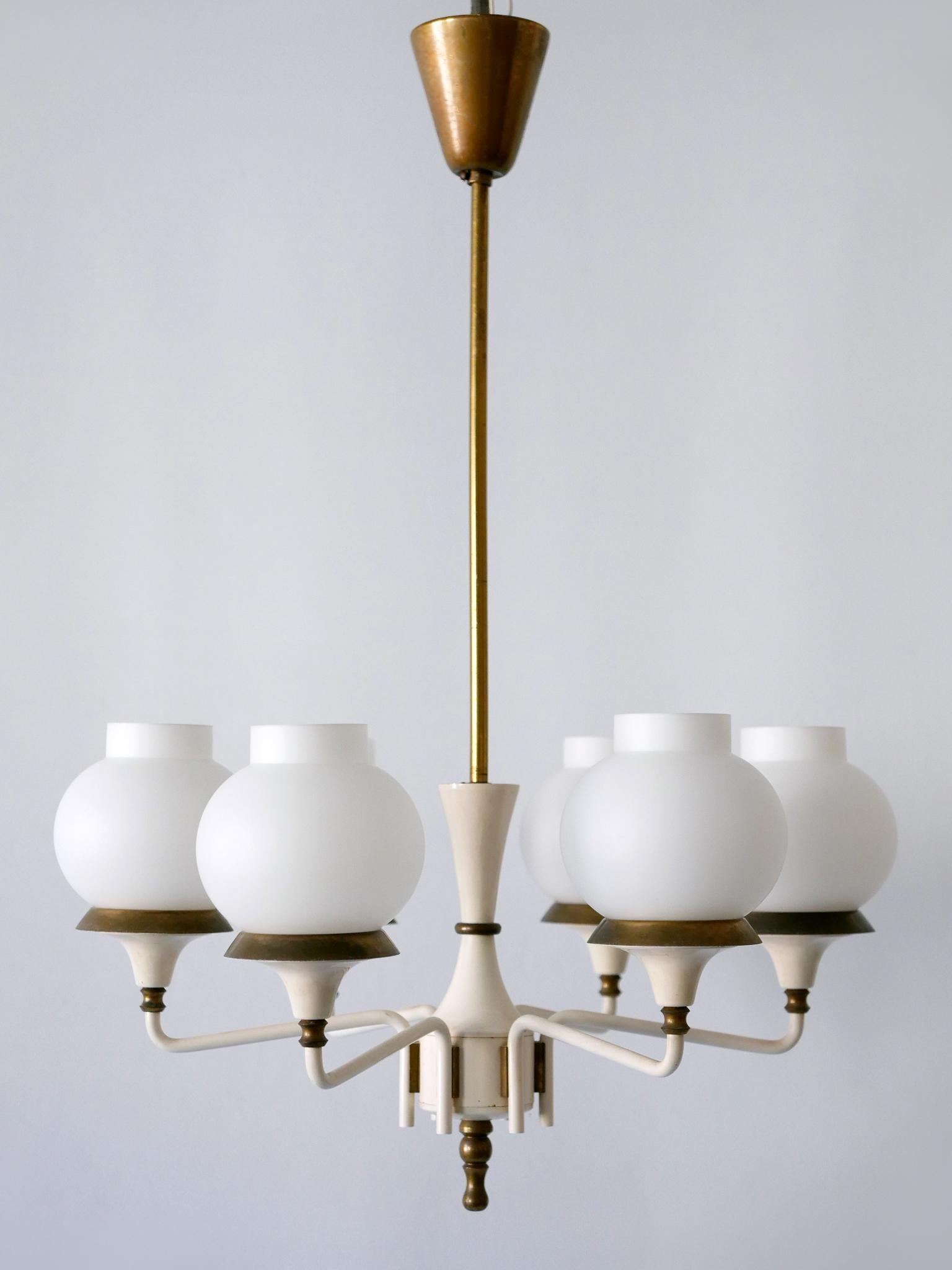 Enameled Mid-Century Modern Six-Armed Tulipan Pendant Lamp or Chandelier by Kaiser 1950s