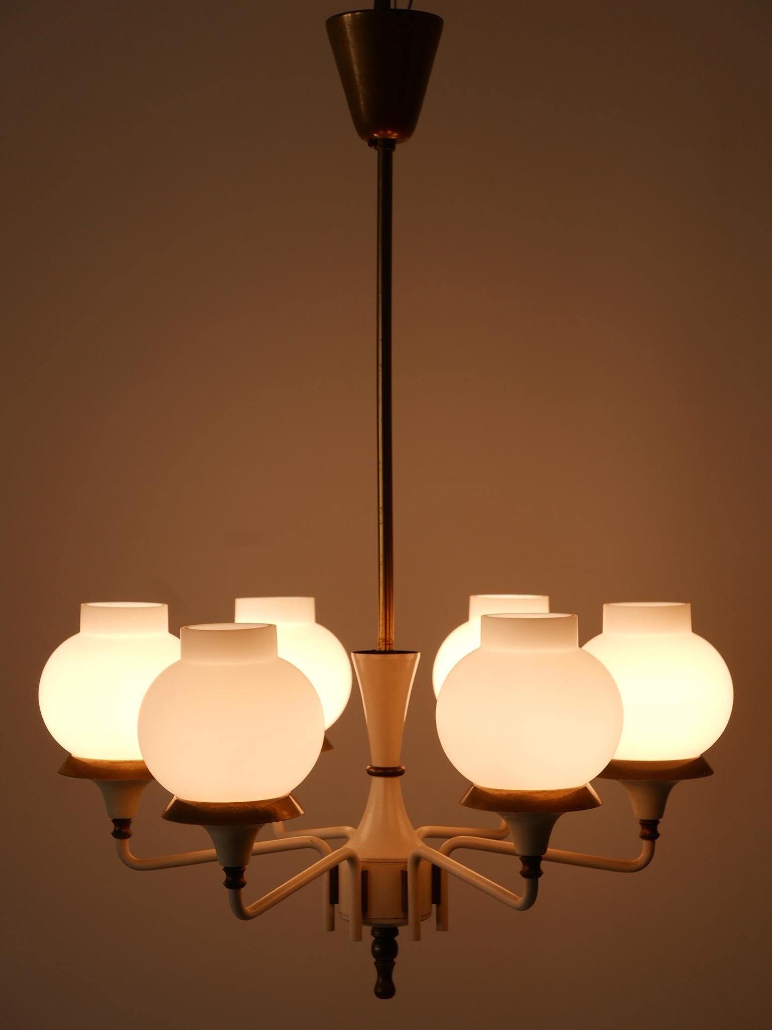 Mid-Century Modern Six-Armed Tulipan Pendant Lamp or Chandelier by Kaiser 1950s In Good Condition In Munich, DE