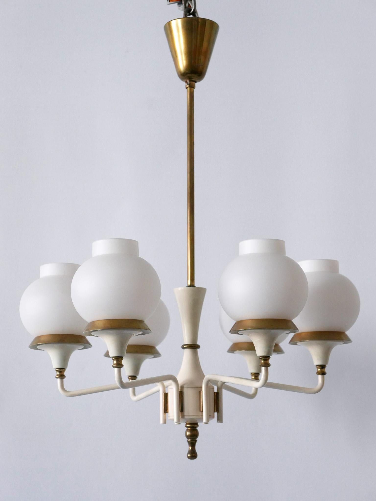 Smaltato Lampada a sospensione o lampadario a sei braccia Tulipano di Kaiser del 1950, metà del secolo scorso in vendita