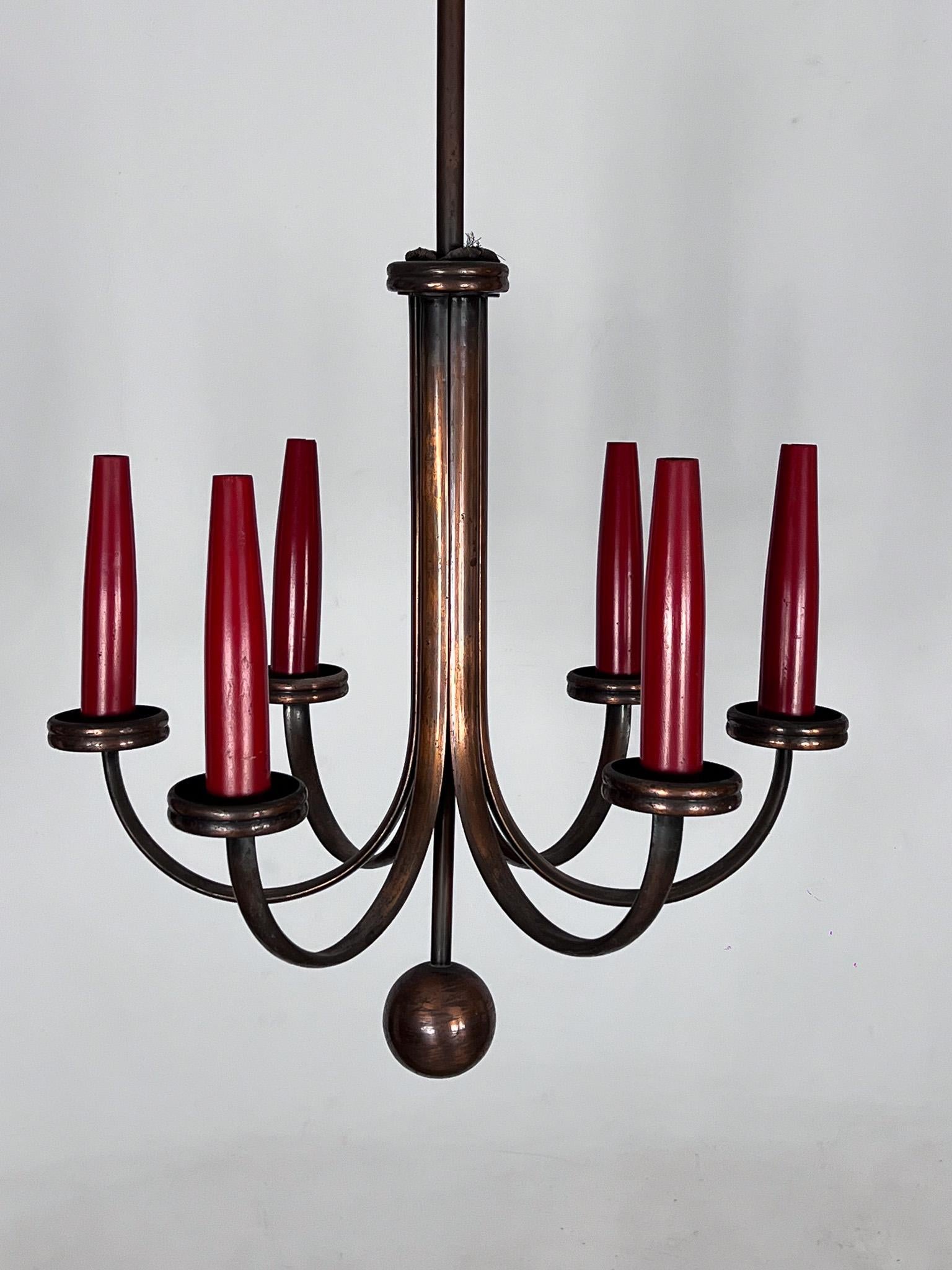 Araña de cobre de seis brazos moderna de mediados de siglo en estilo Gio Ponti, Italia Años 50 en venta 3