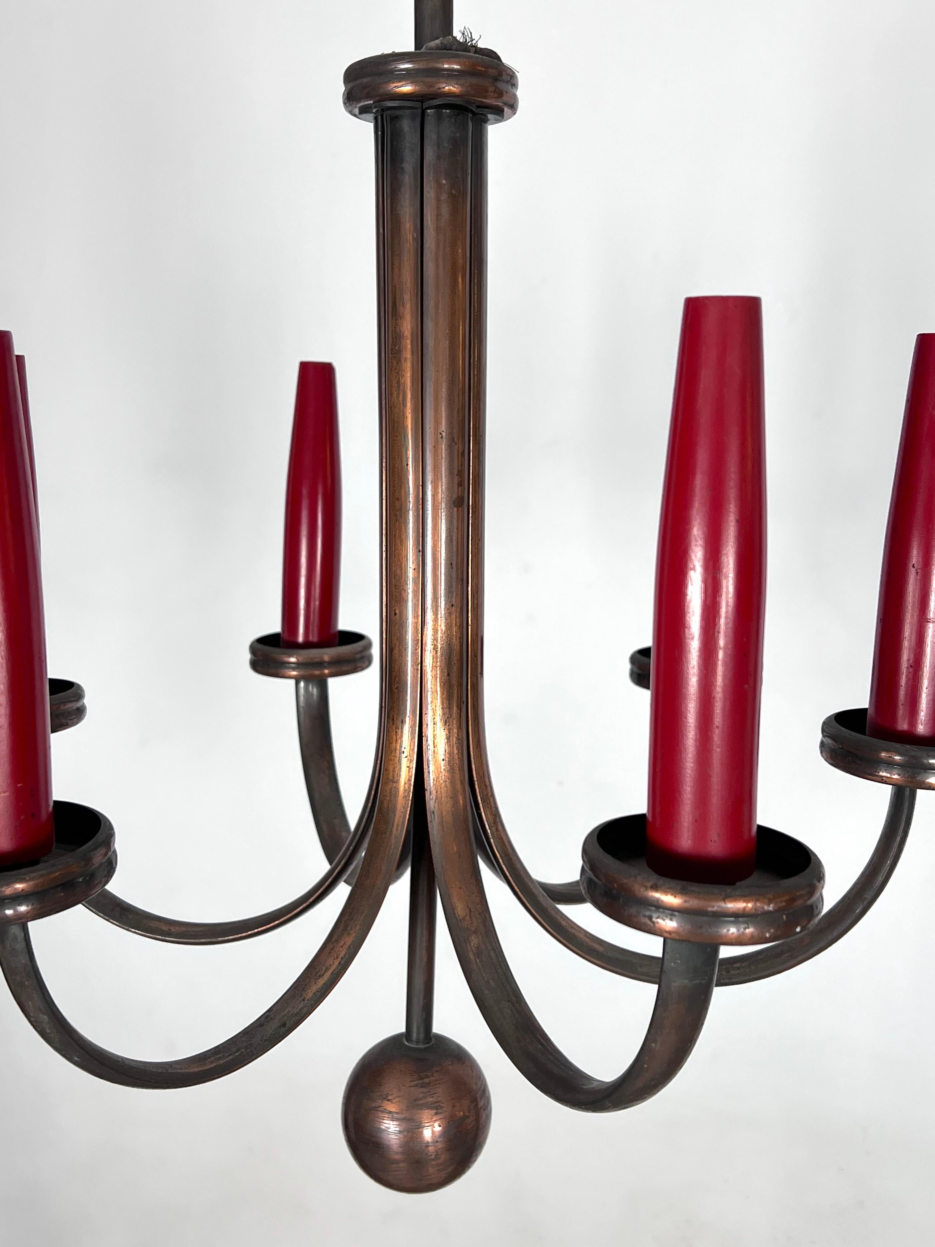 Mid-Century Modern Six Arms Copper Chandelier in Gio Ponti Style, Italy 1950s For Sale 9