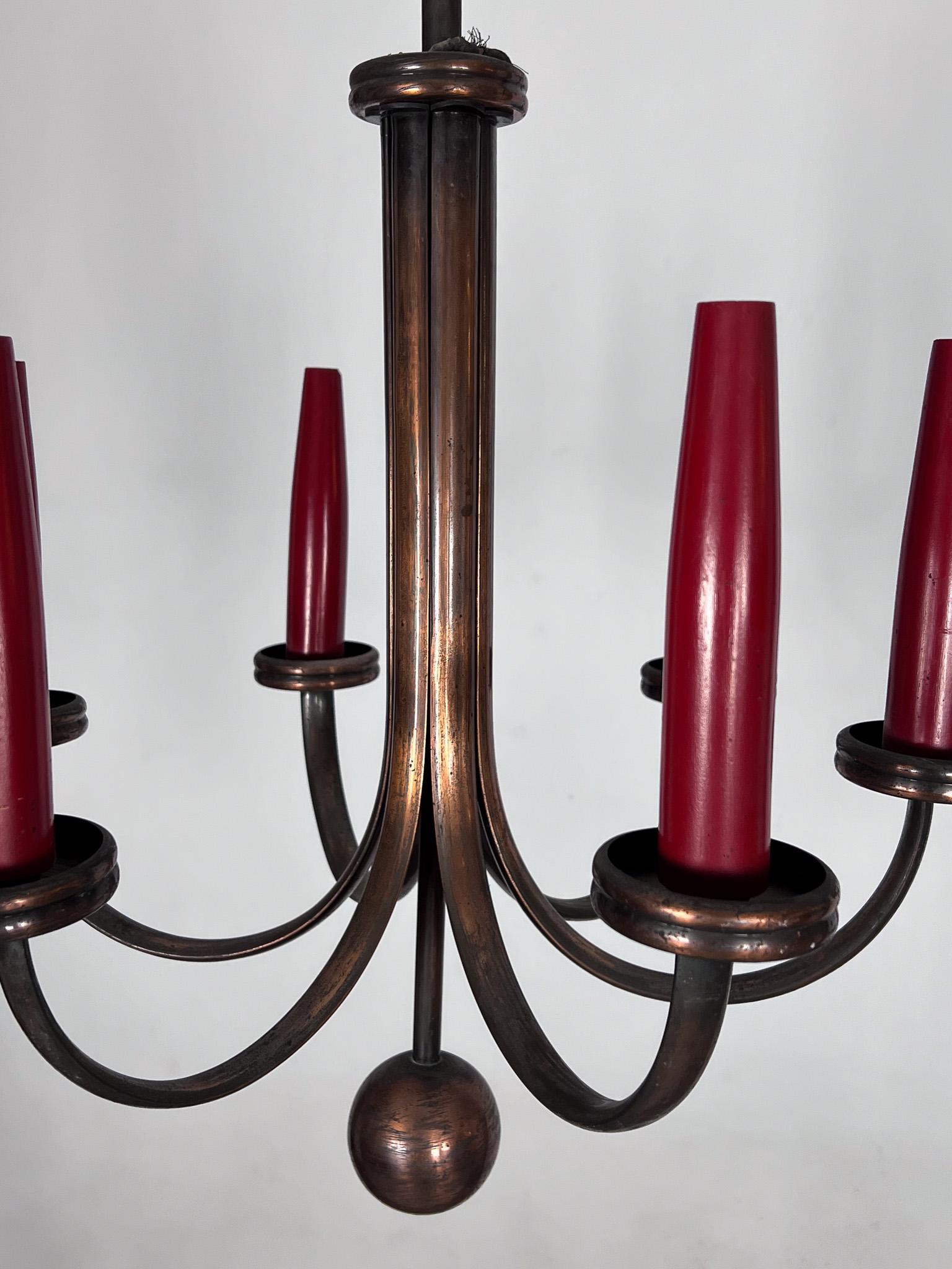 Araña de cobre de seis brazos moderna de mediados de siglo en estilo Gio Ponti, Italia Años 50 en venta 7