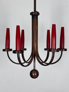Mid-Century Modern Six Arms Copper Chandelier in Gio Ponti Style, Italy 1950s